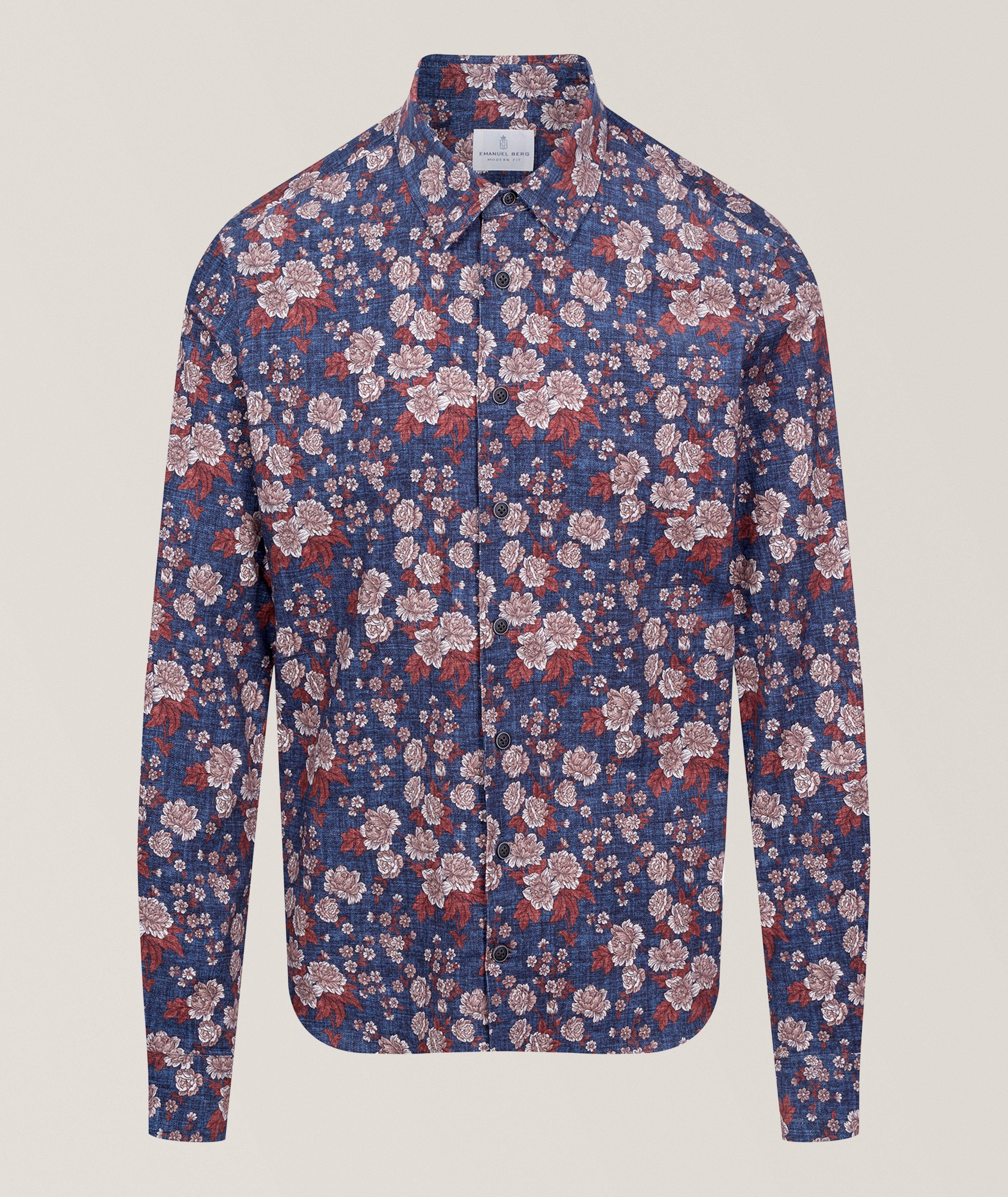 Emanuel Berg Chemise velours côtelé fin floral