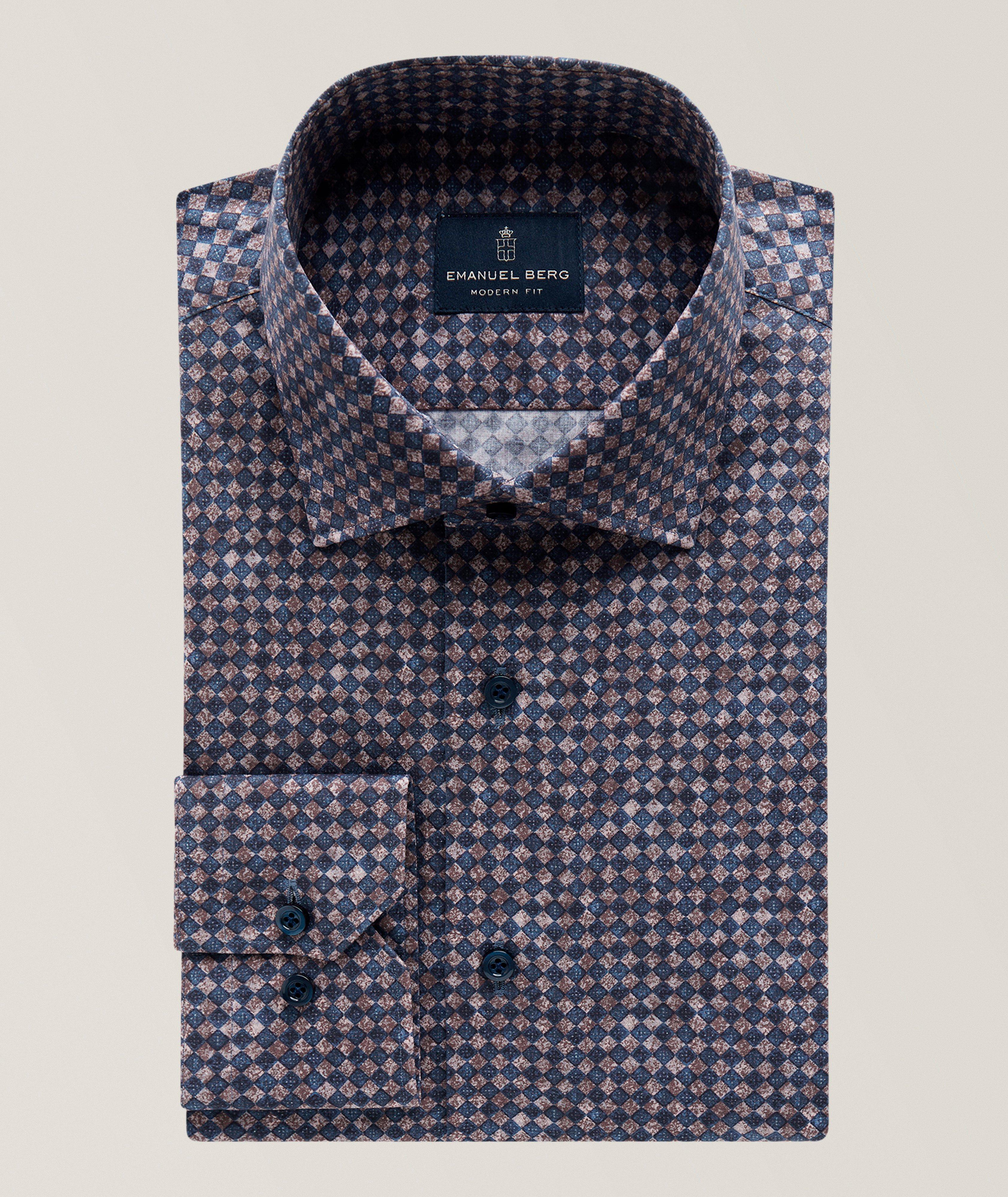 Emanuel Berg Geometric Stretch Poplin Dress Shirt