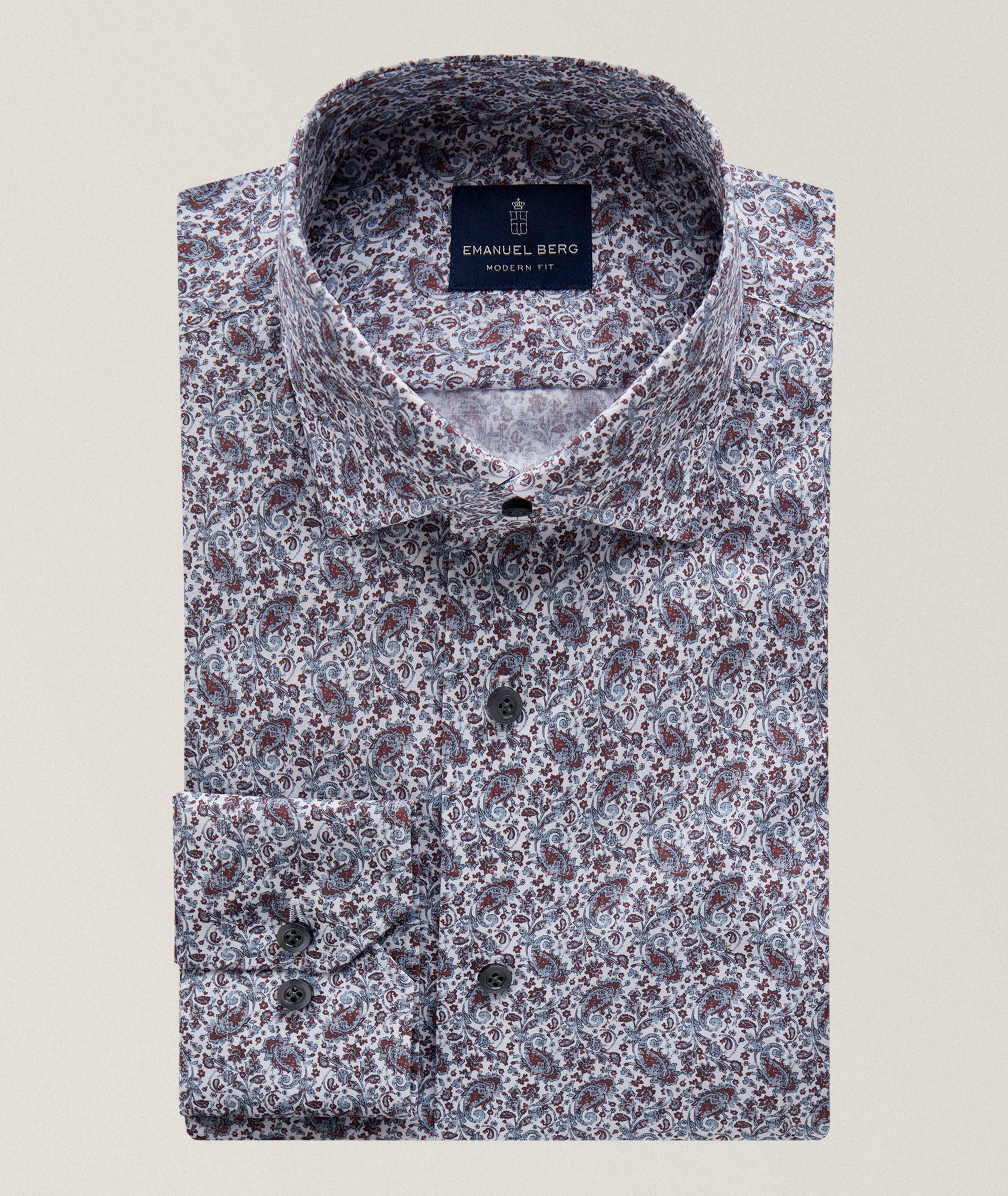 Emanuel Berg Paisely Stretch Poplin Dress Shirt