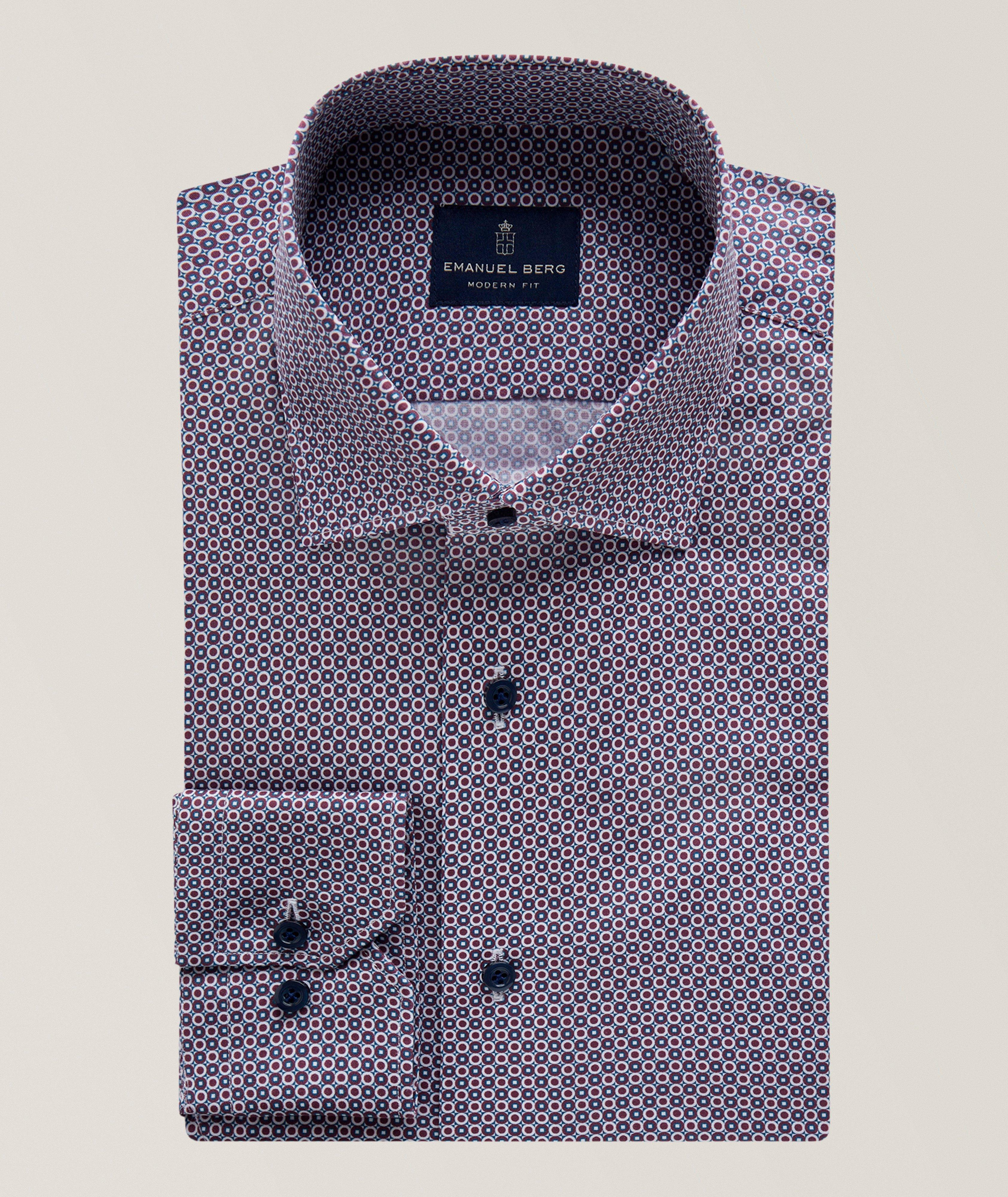 Emanuel Berg Geometric Stretch Poplin Dress Shirt