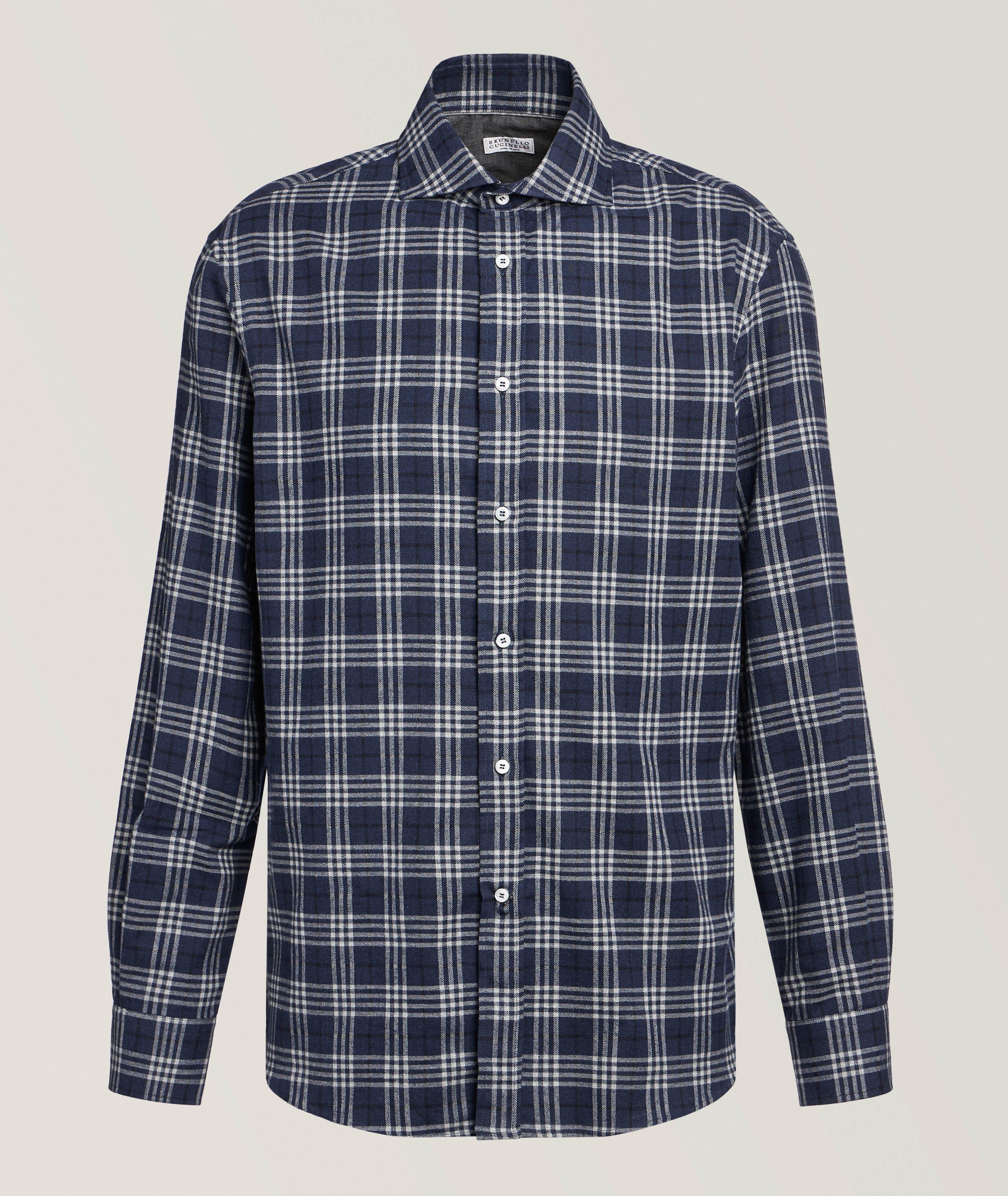 Brunello Cucinelli Cotton-Blend Herringbone Flannel Shirt | Casual