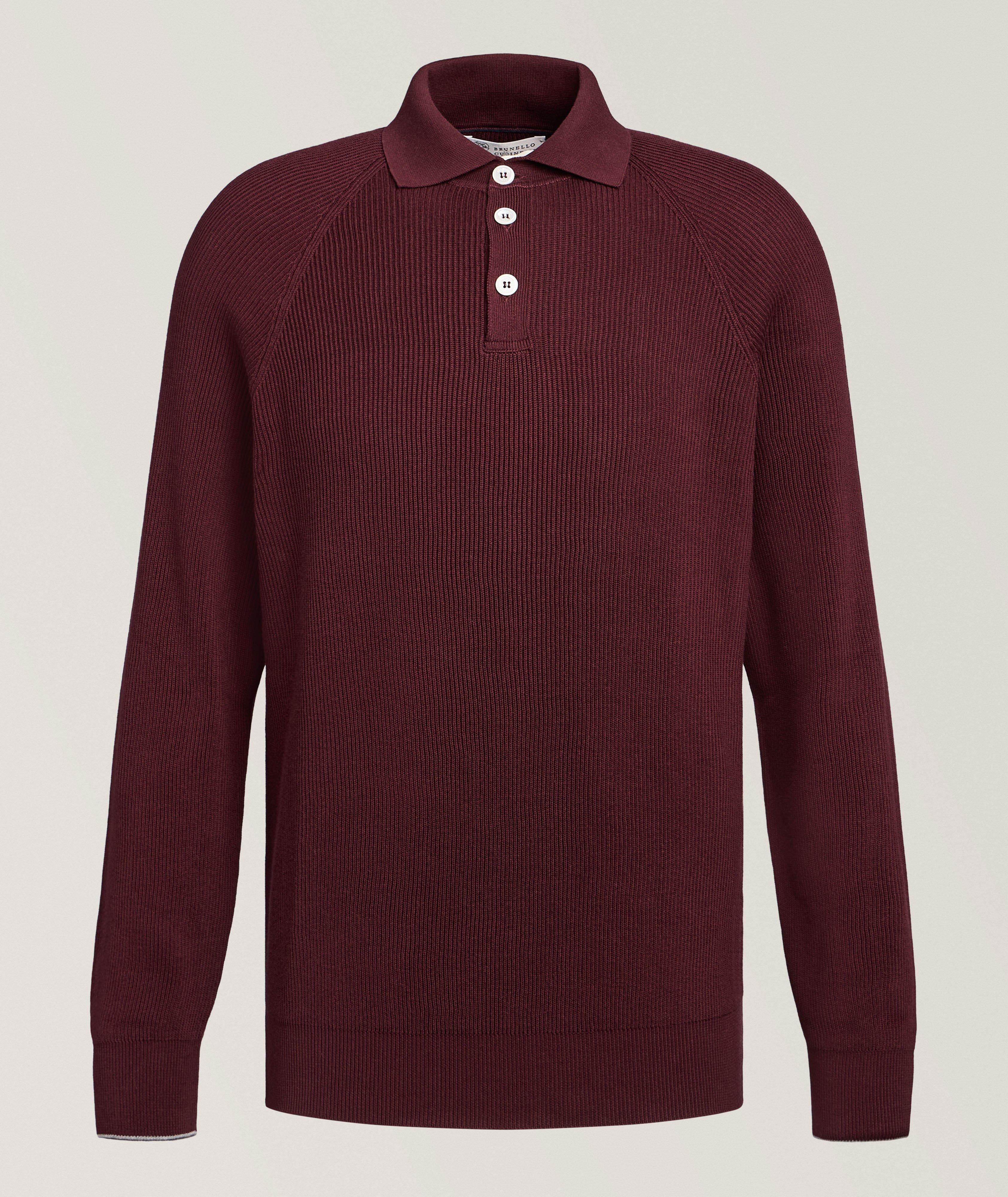 Brunello Cucinelli Ribbed Raglan Cotton Polo Sweater