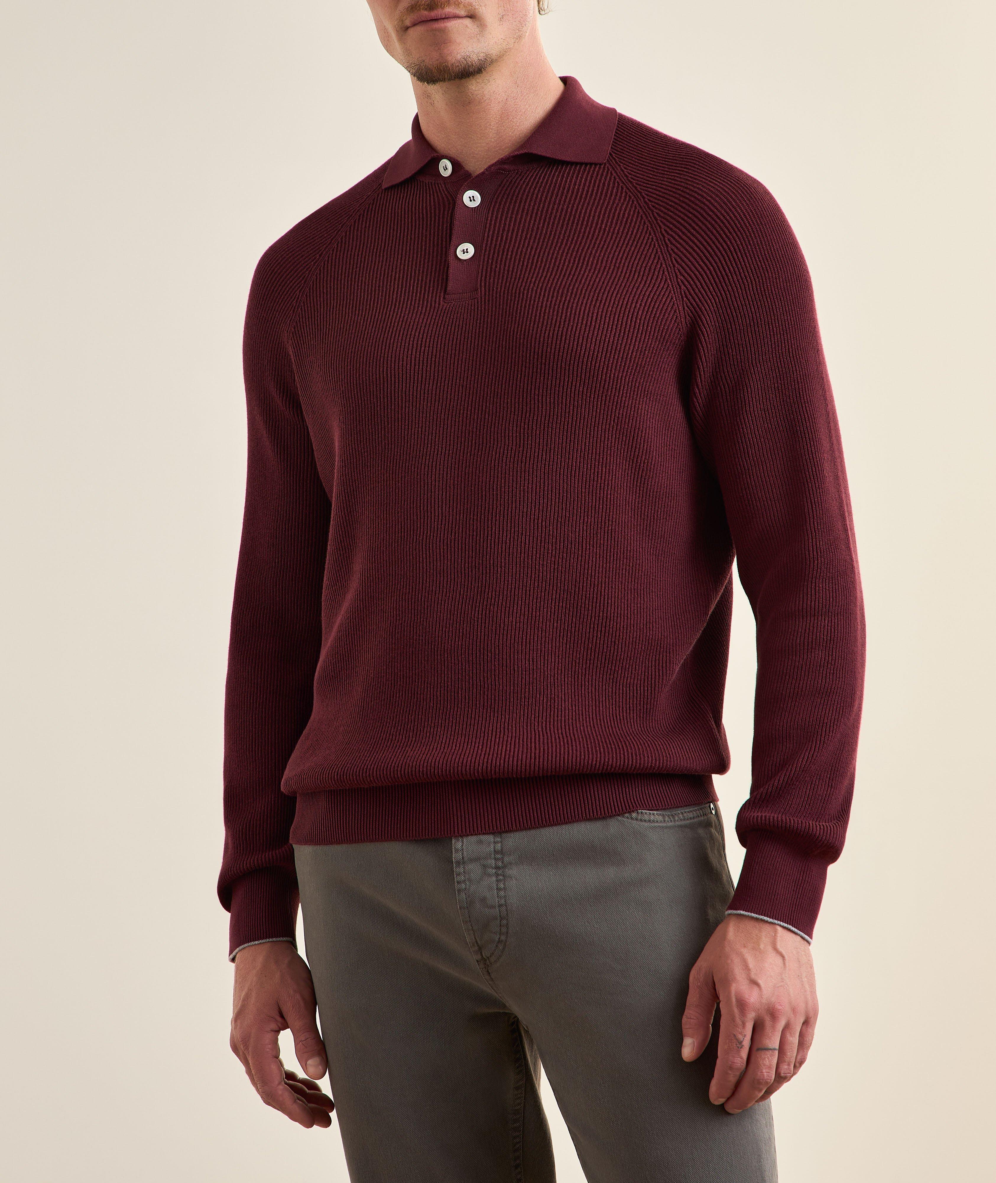 Ribbed Raglan Cotton Polo Sweater image 1