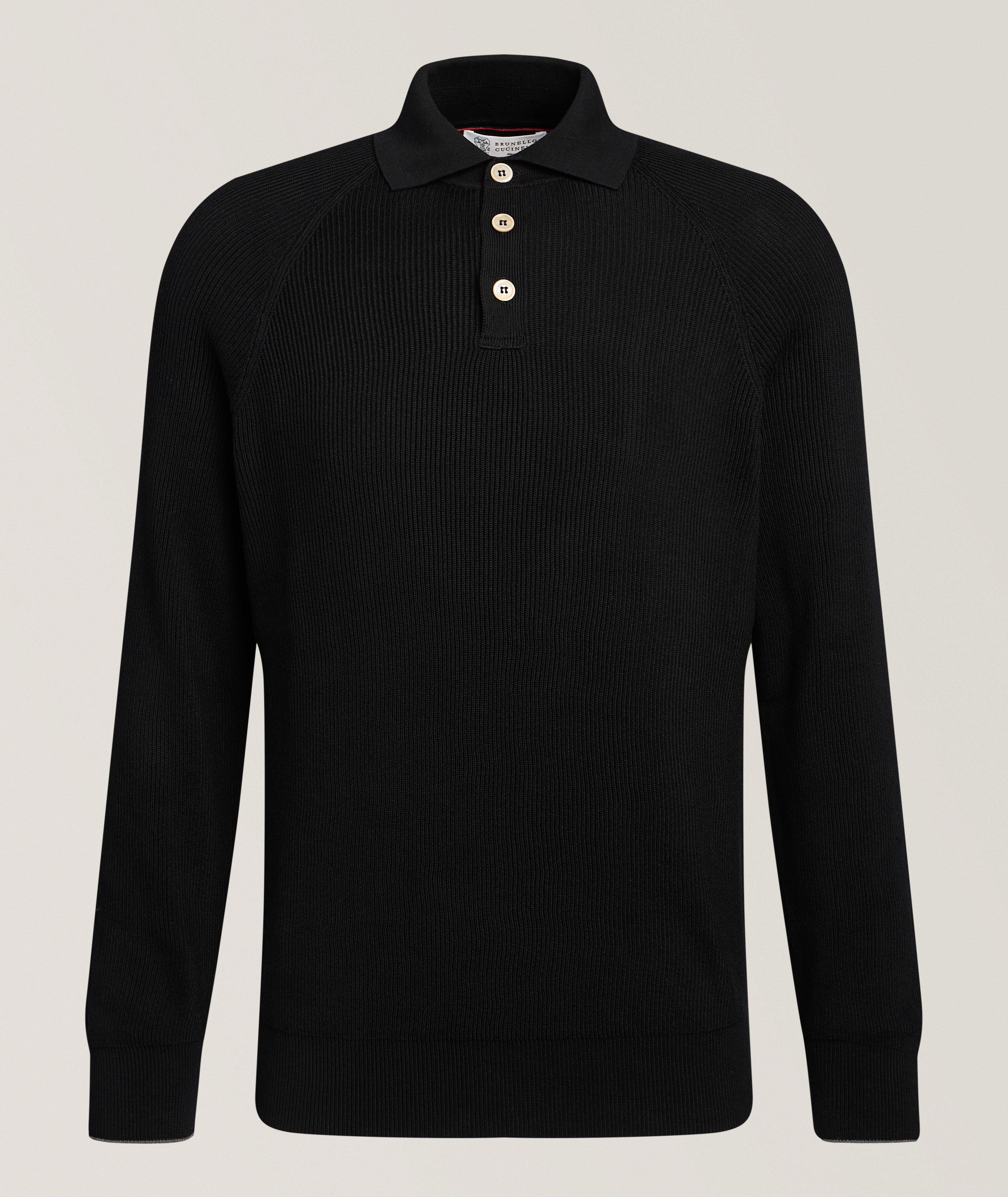 Brunello Cucinelli Ribbed Raglan Cotton Polo Sweater