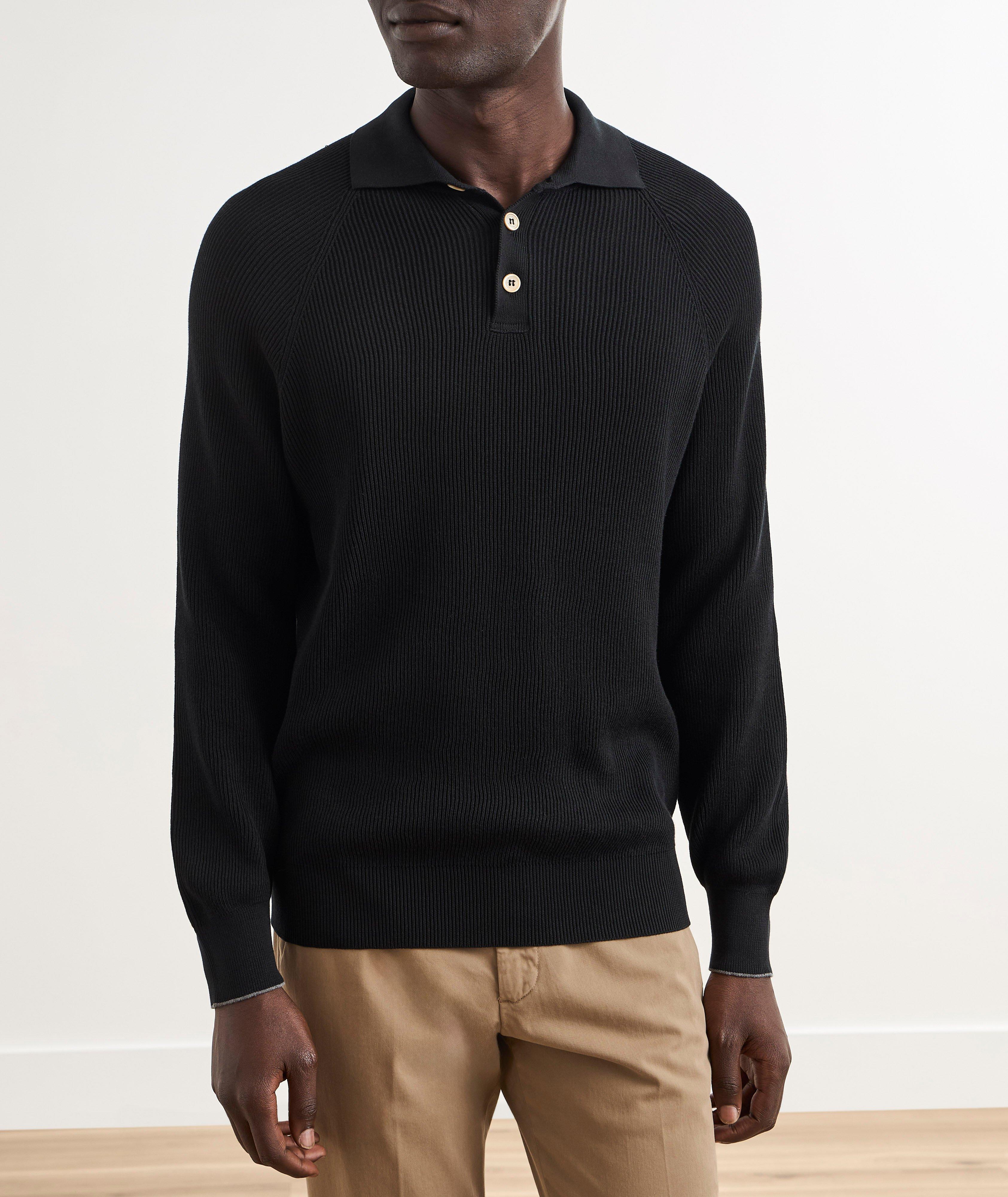 Ribbed Raglan Cotton Polo Sweater image 1