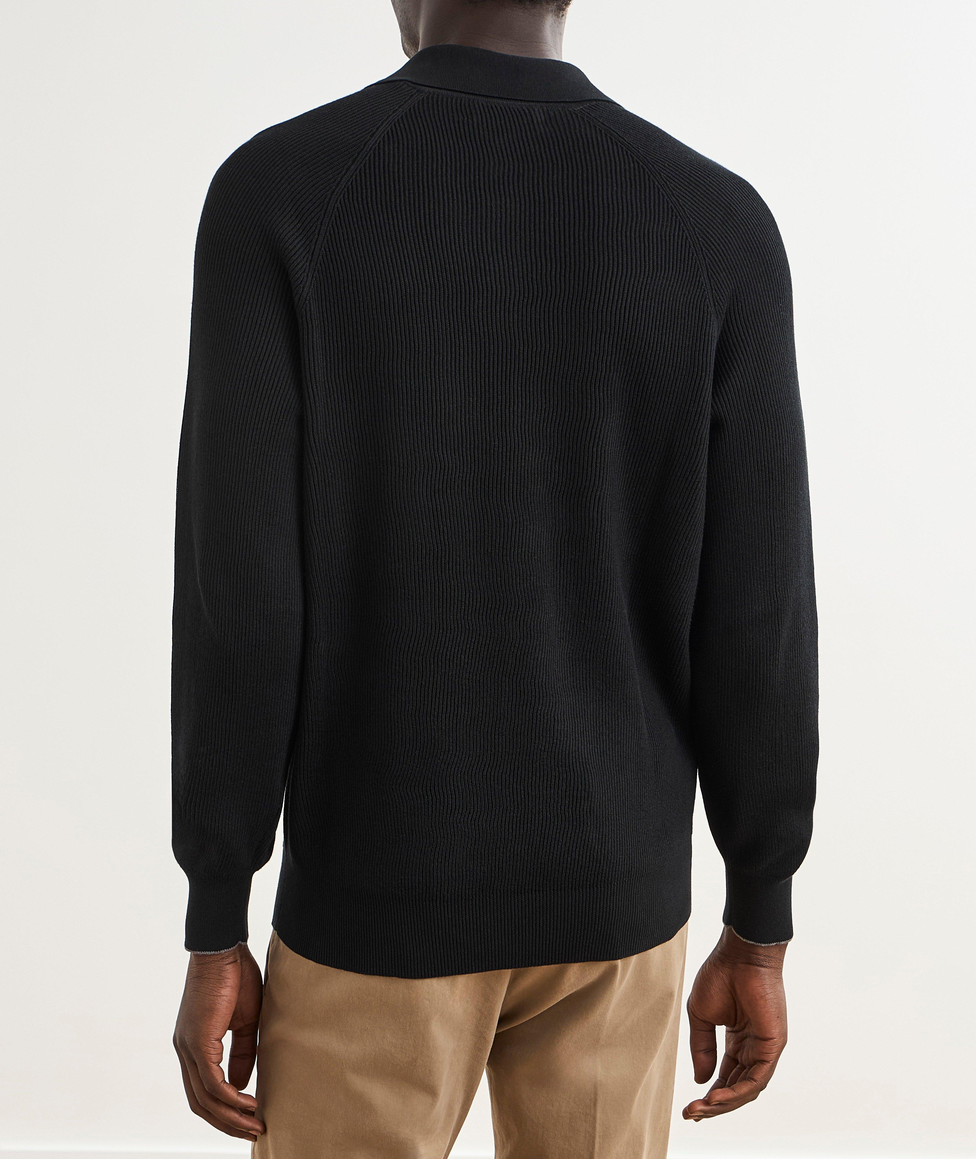 Ribbed Raglan Cotton Polo Sweater image 2