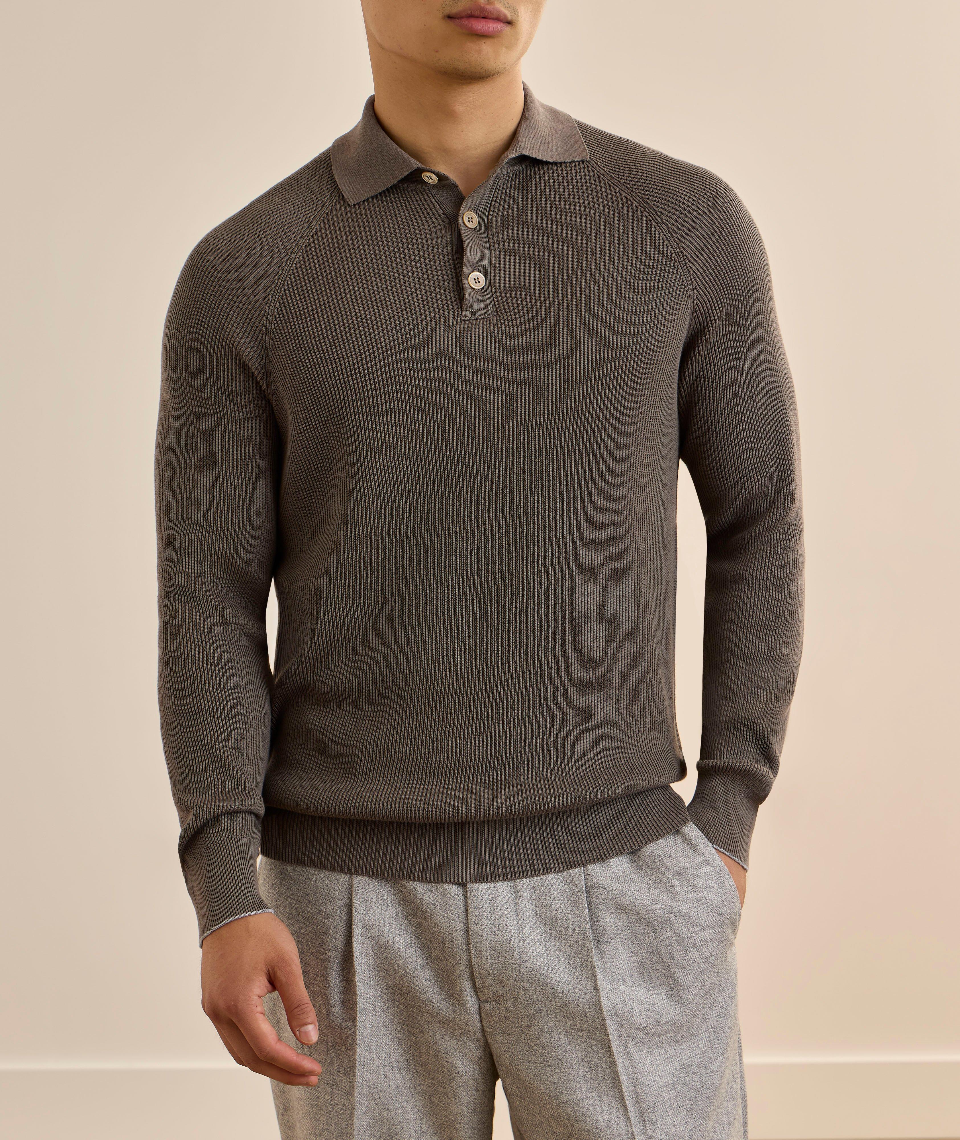 Pull polo coton raglan côtelé image 1