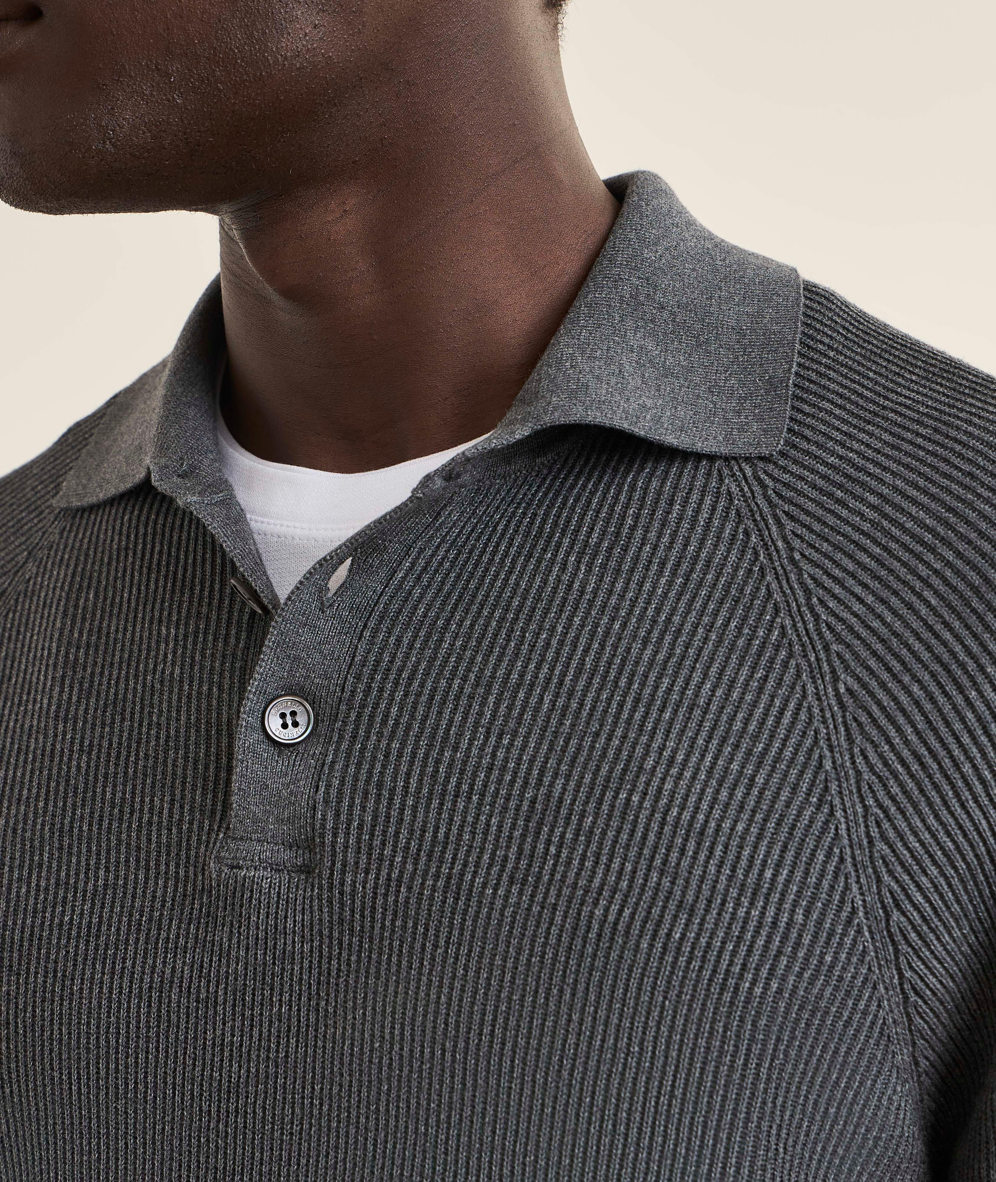 Ribbed Raglan Cotton Polo Sweater image 3