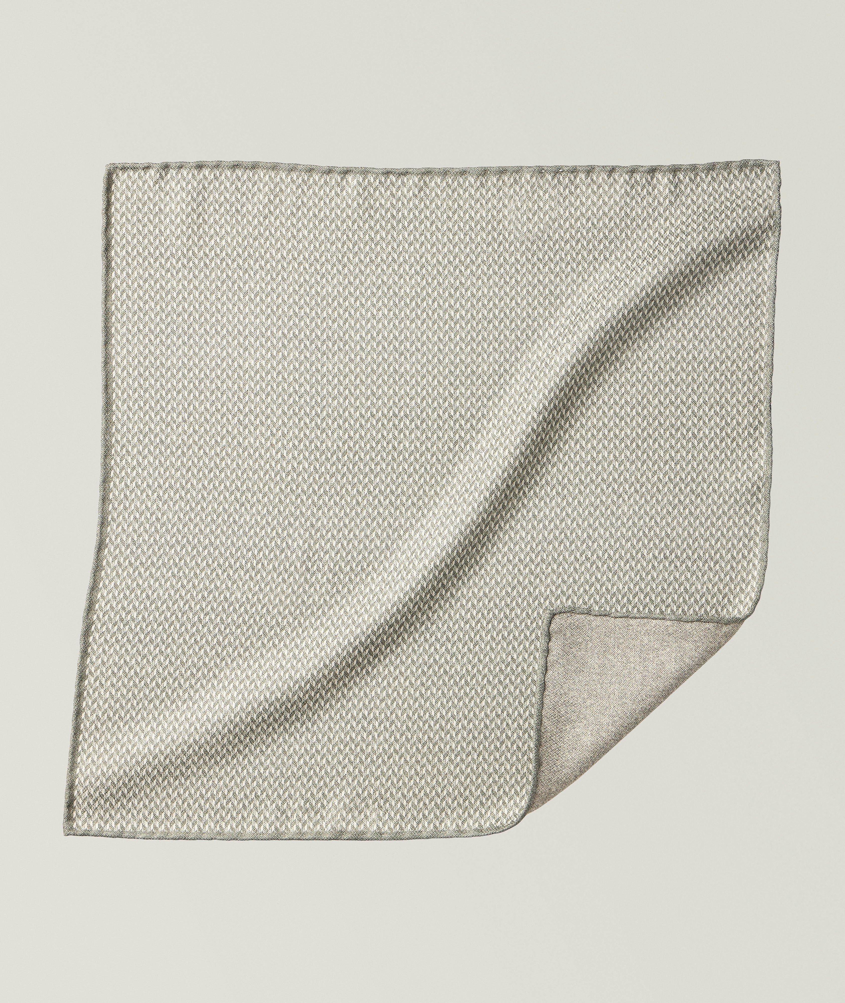 Brunello Cucinelli Herringbone Silk Pocket Square