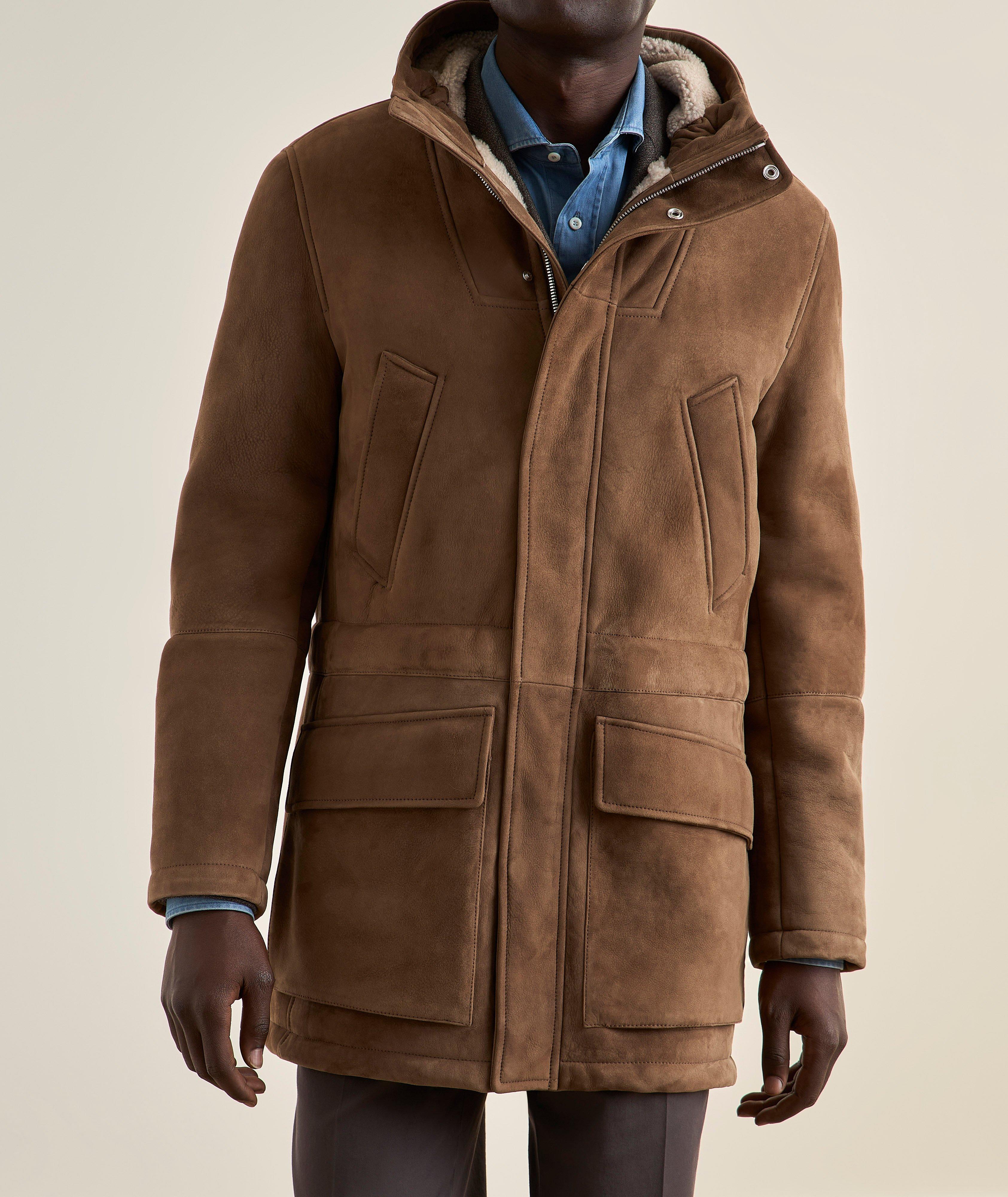 Brunello Cucinelli Lambskin Suede Shearling Fur Parka | Leather