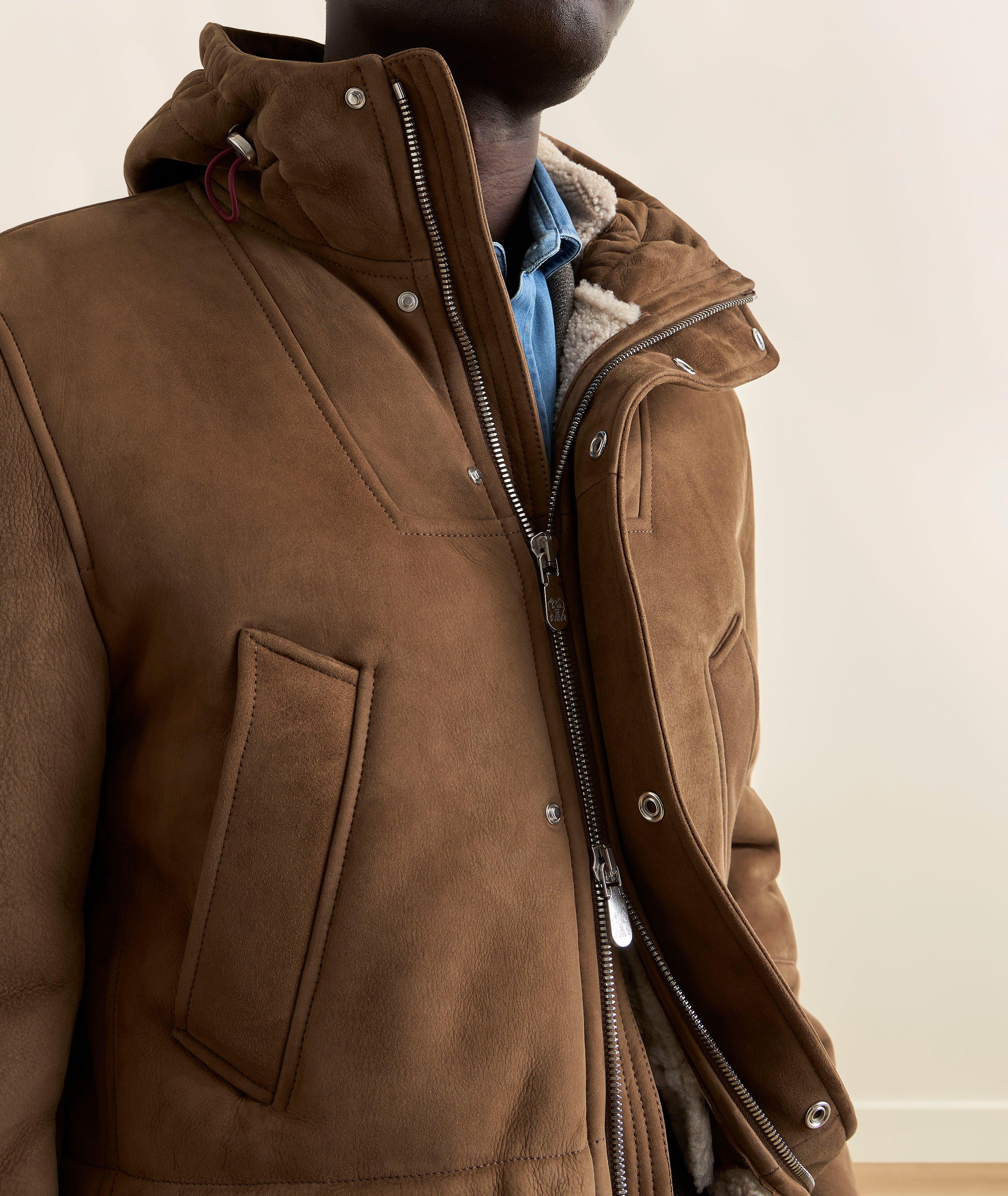 Brunello Cucinelli Lambskin Suede Shearling Fur Parka | Leather