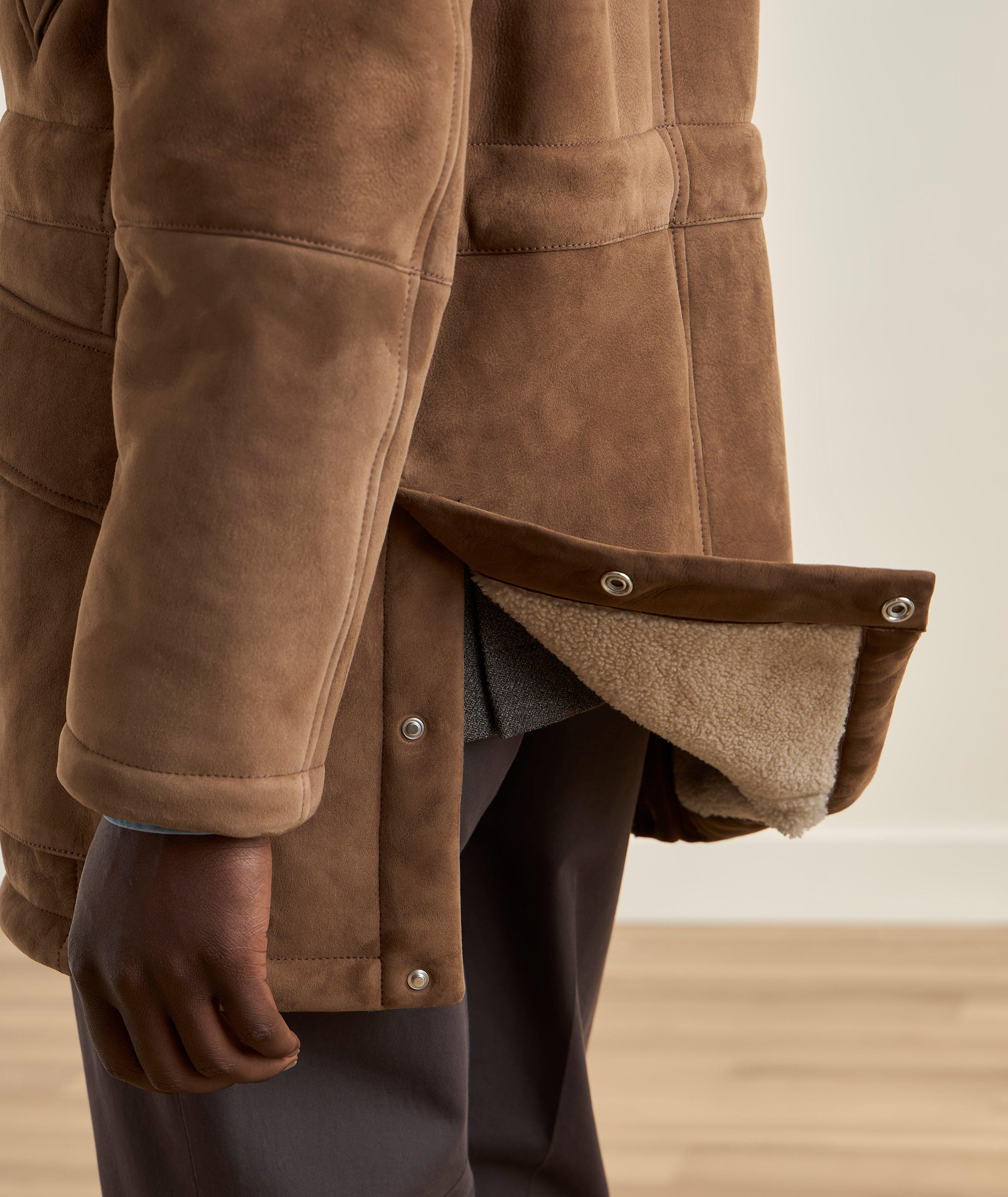 Brunello Cucinelli Lambskin Suede Shearling Fur Parka | Leather