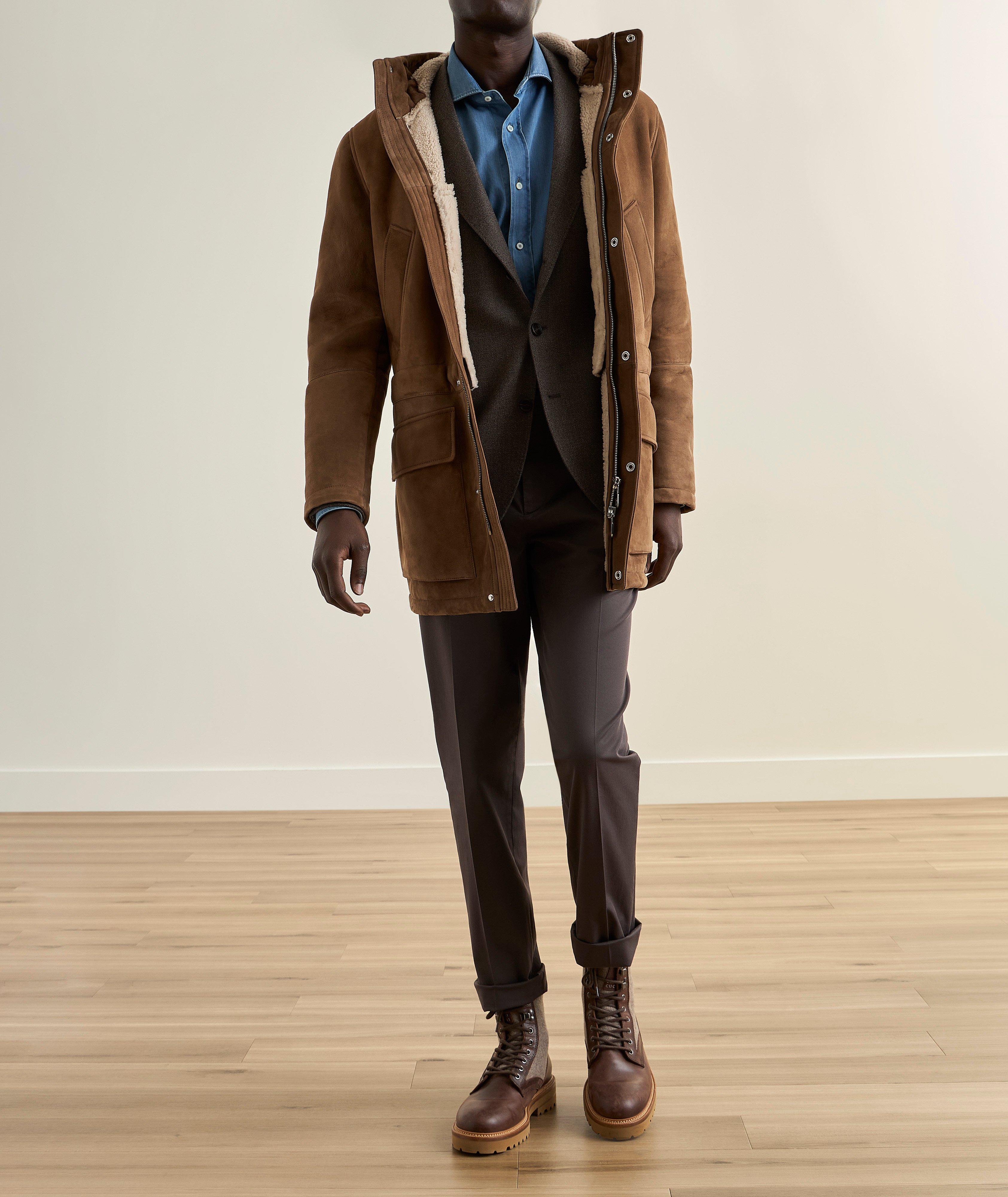 Brunello Cucinelli Lambskin Suede Shearling Fur Parka | Leather