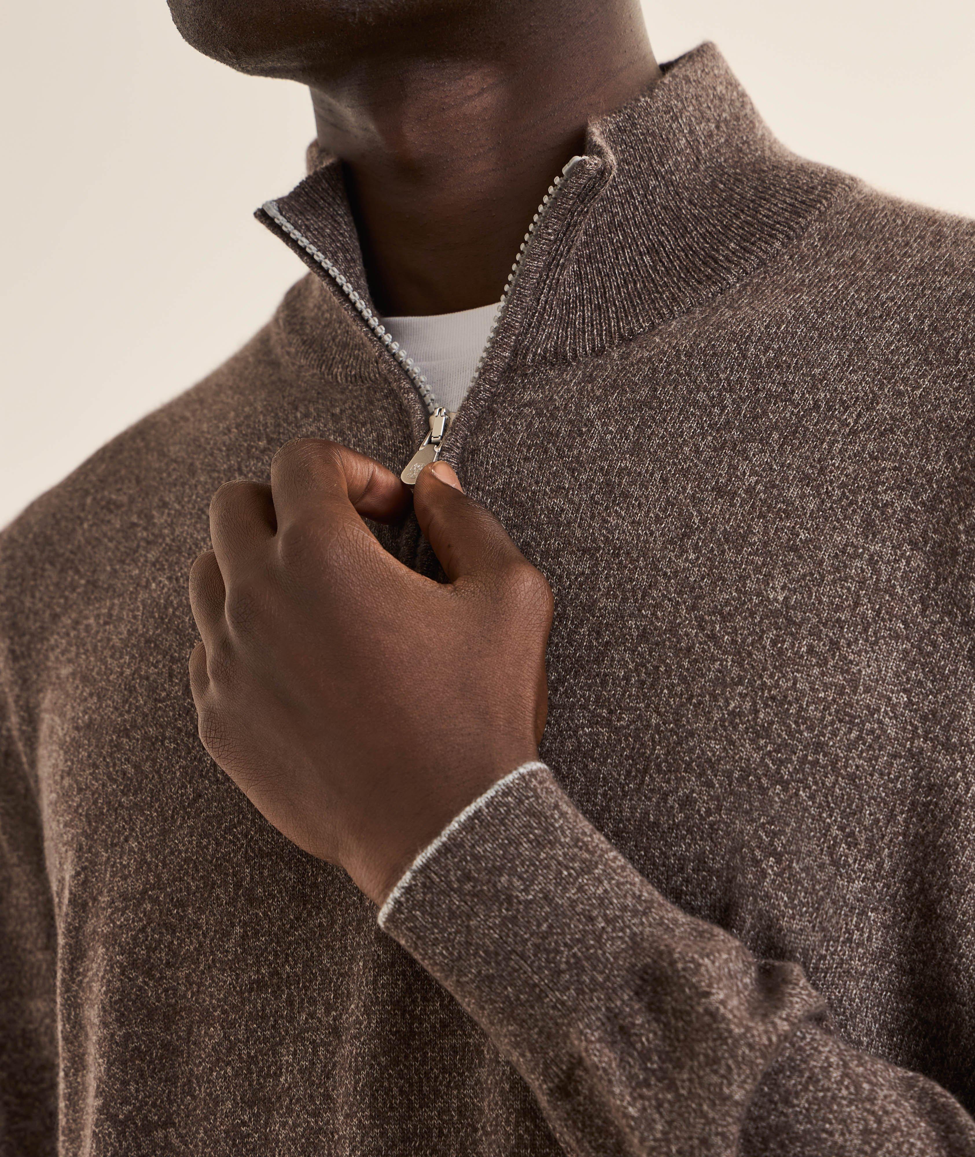 BRUNELLO CUCINELLI クチネリ レザー カシミヤ リバーシブル Brunello Cucinelli Mélange Cashmere Quarter-Zip Sweater | Sweaters