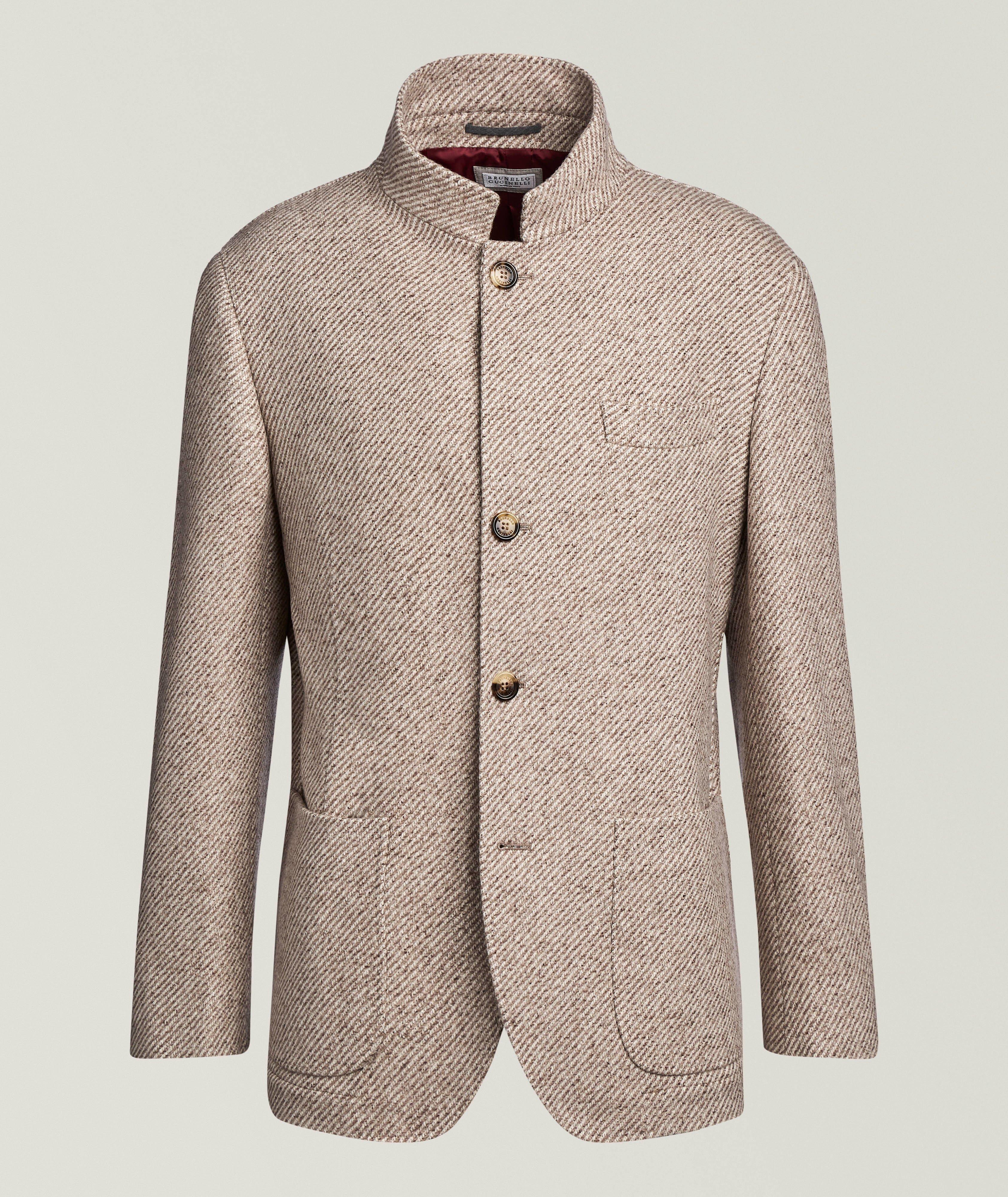 Brunello Cucinelli Diagonal-Stripe Cashmere-Silk Jacket