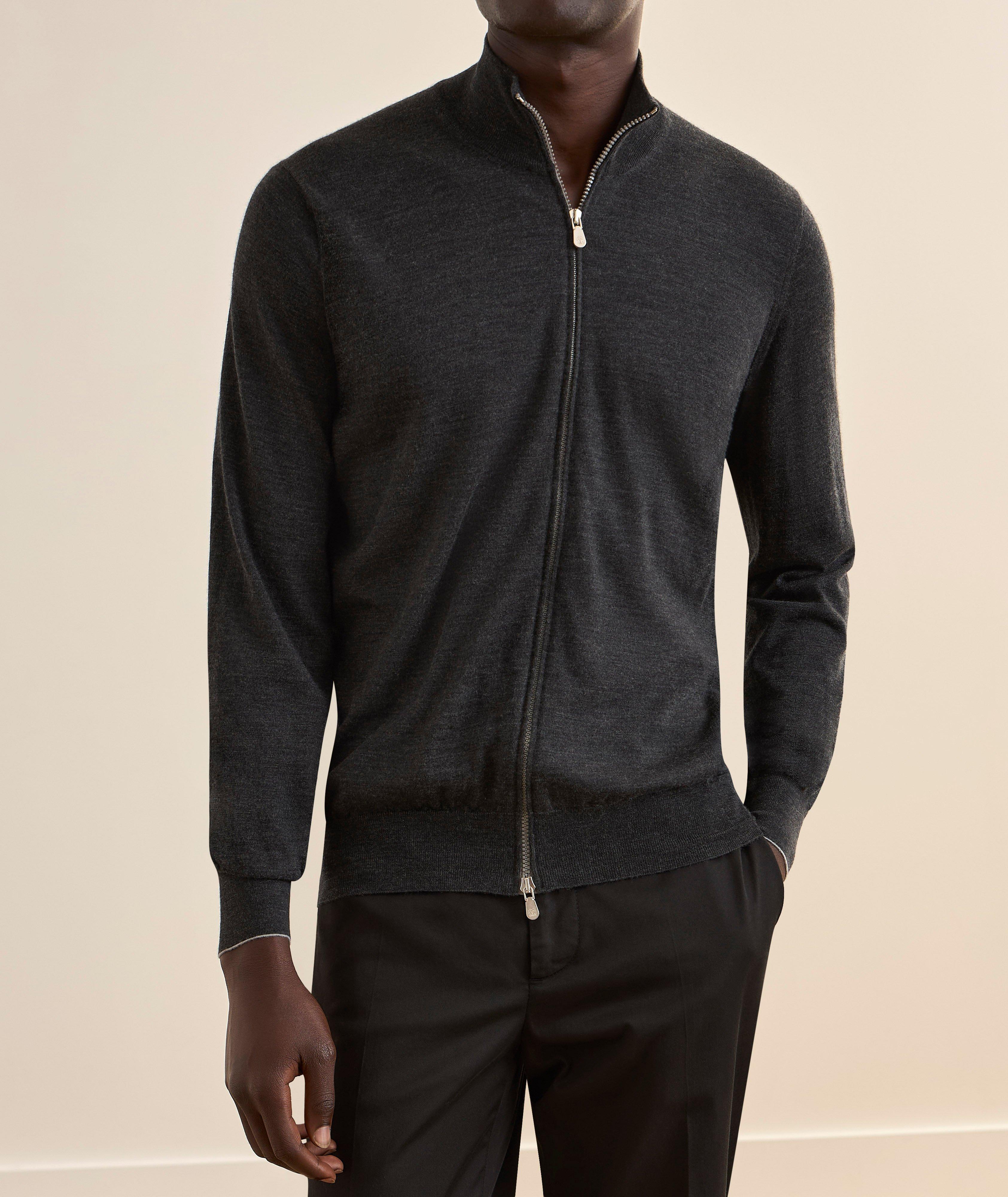 Fine Gauge Wool-Cashmere Zip Cardigan   image 1