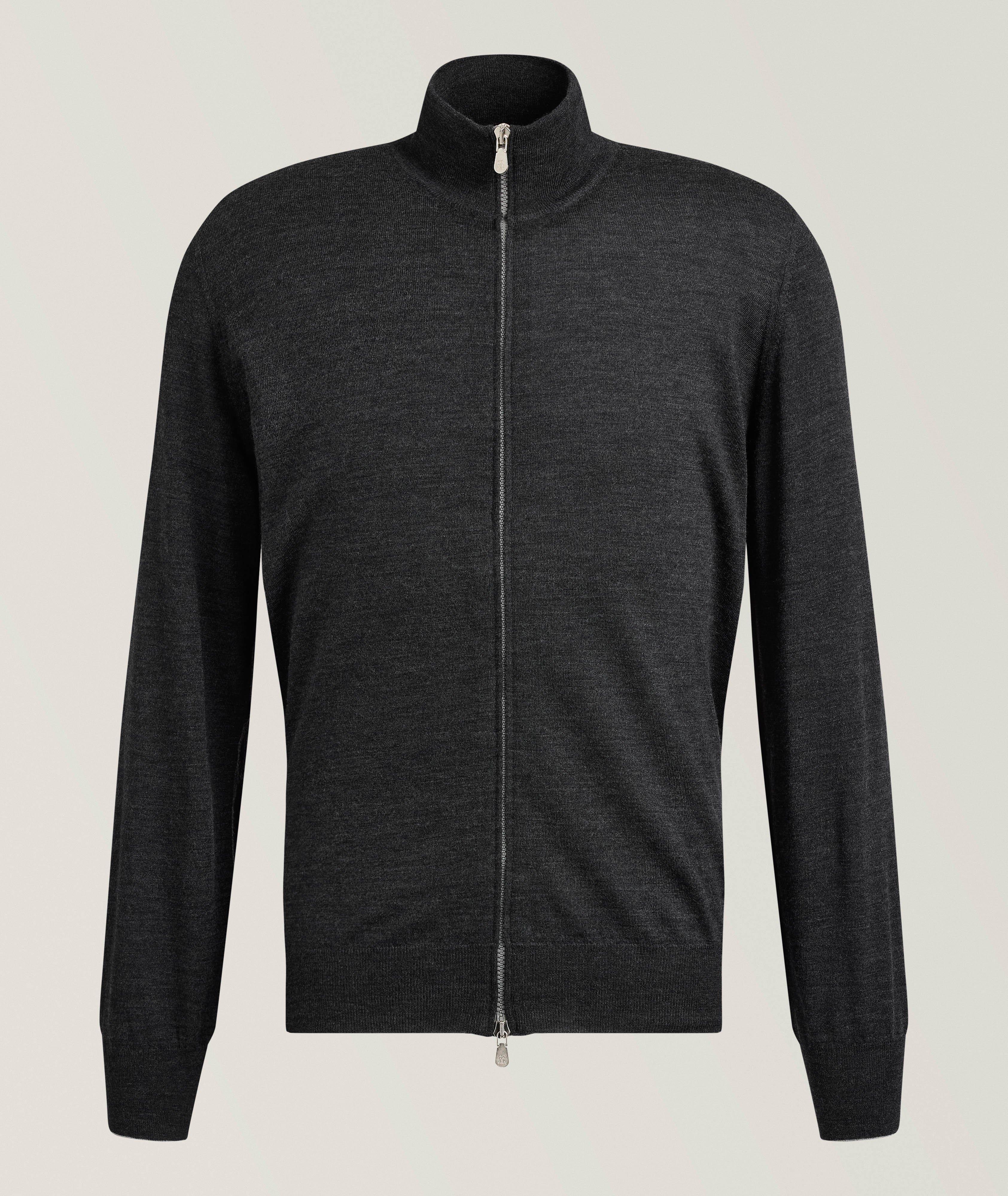 Fine Gauge Wool-Cashmere Zip Cardigan   image 0