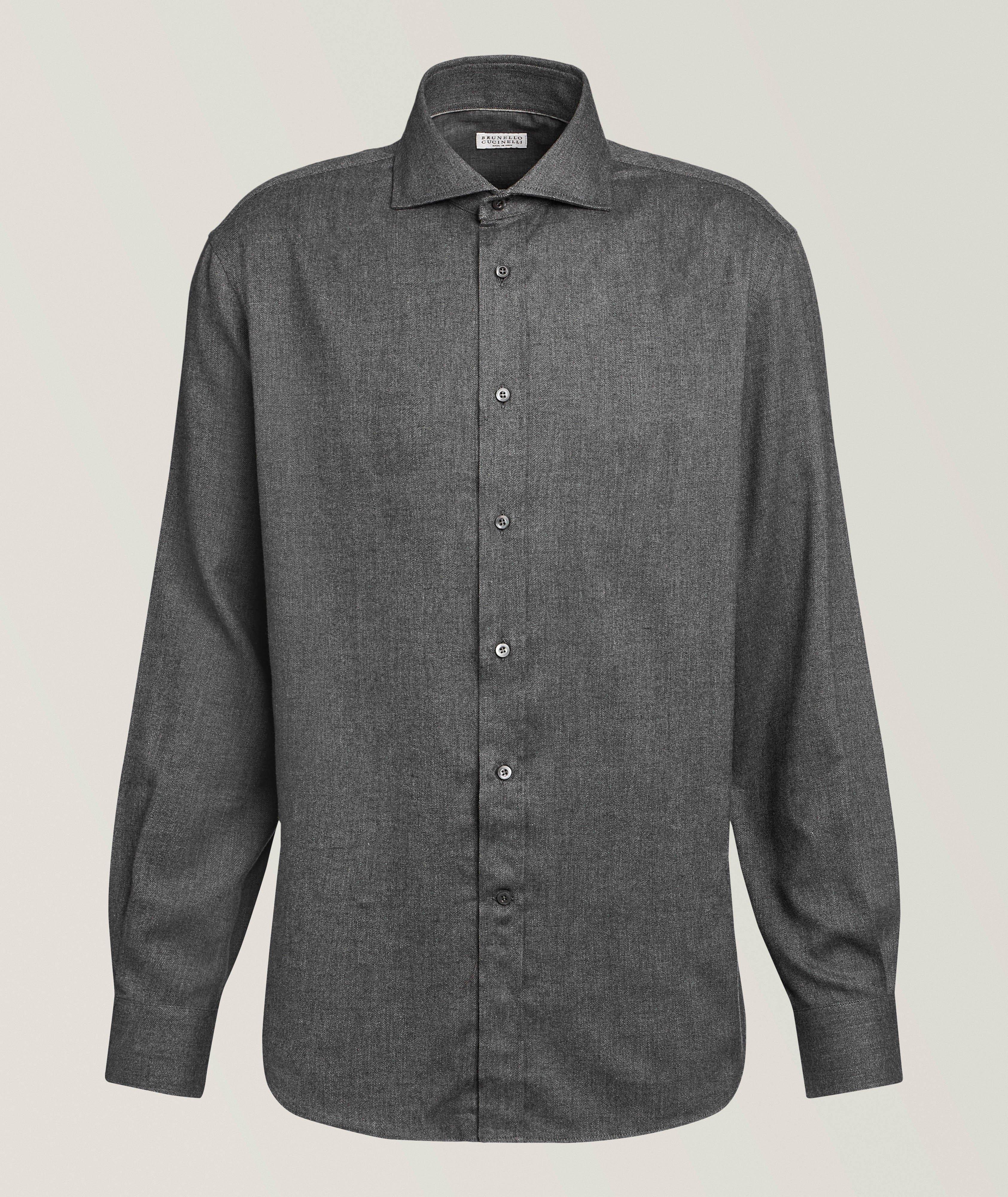 Brunello Cucinelli Easy-Fit Herringbone Brushed Flannel Shirt