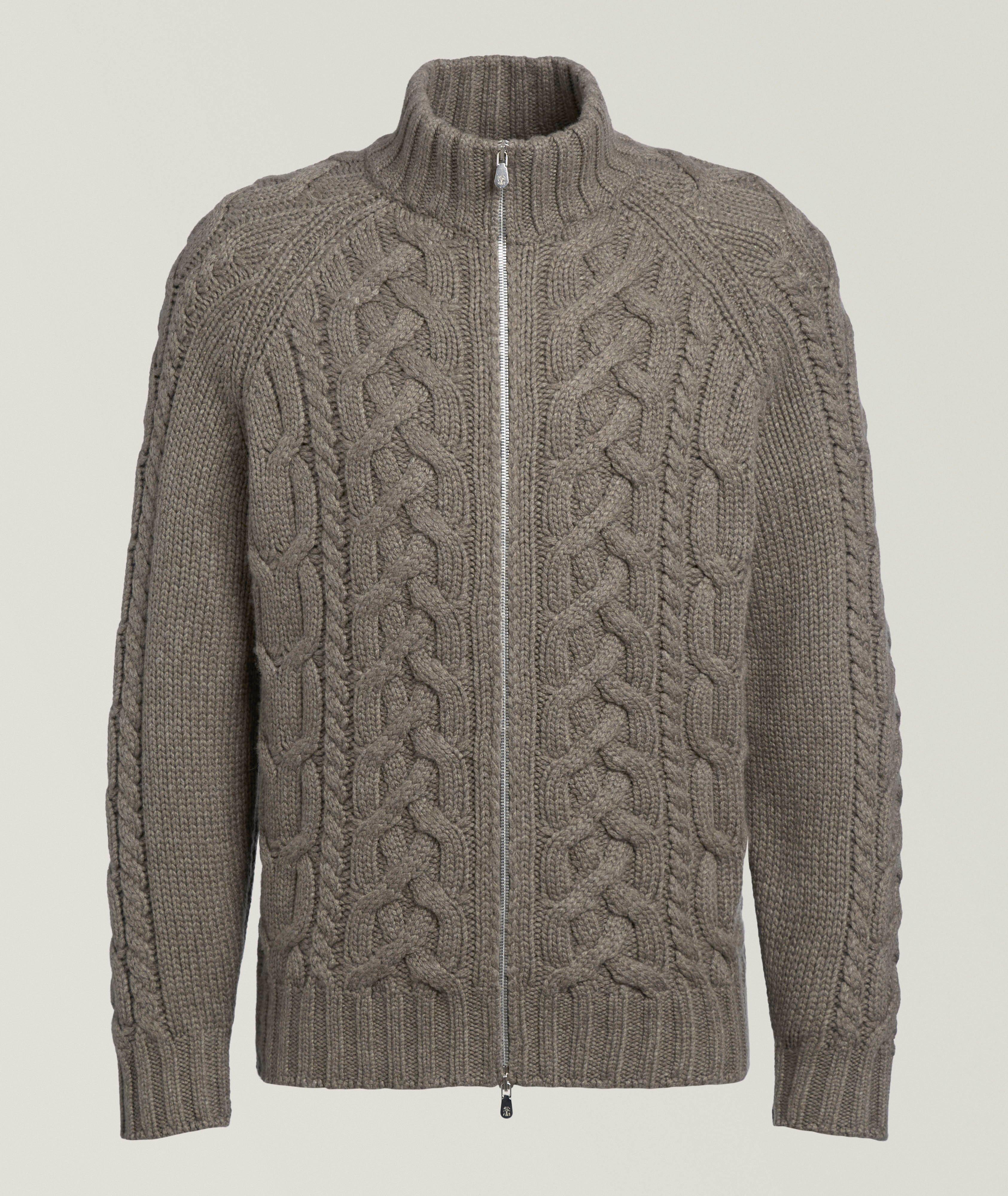 Brunello Cucinelli Cashmere Cable Knit Full-Zip Cardigan