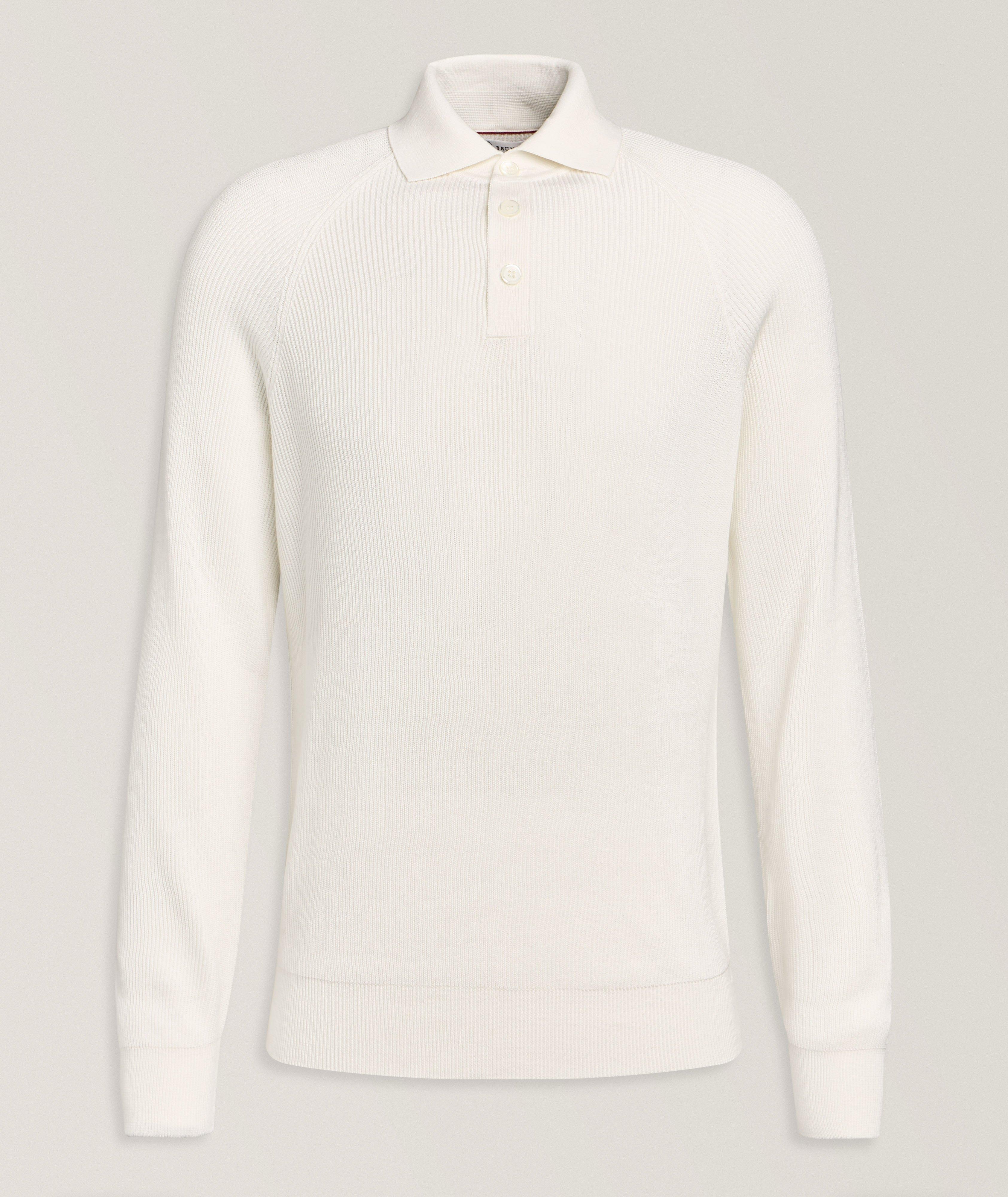 Brunello Cucinelli Ribbed Raglan Cotton Polo Sweater