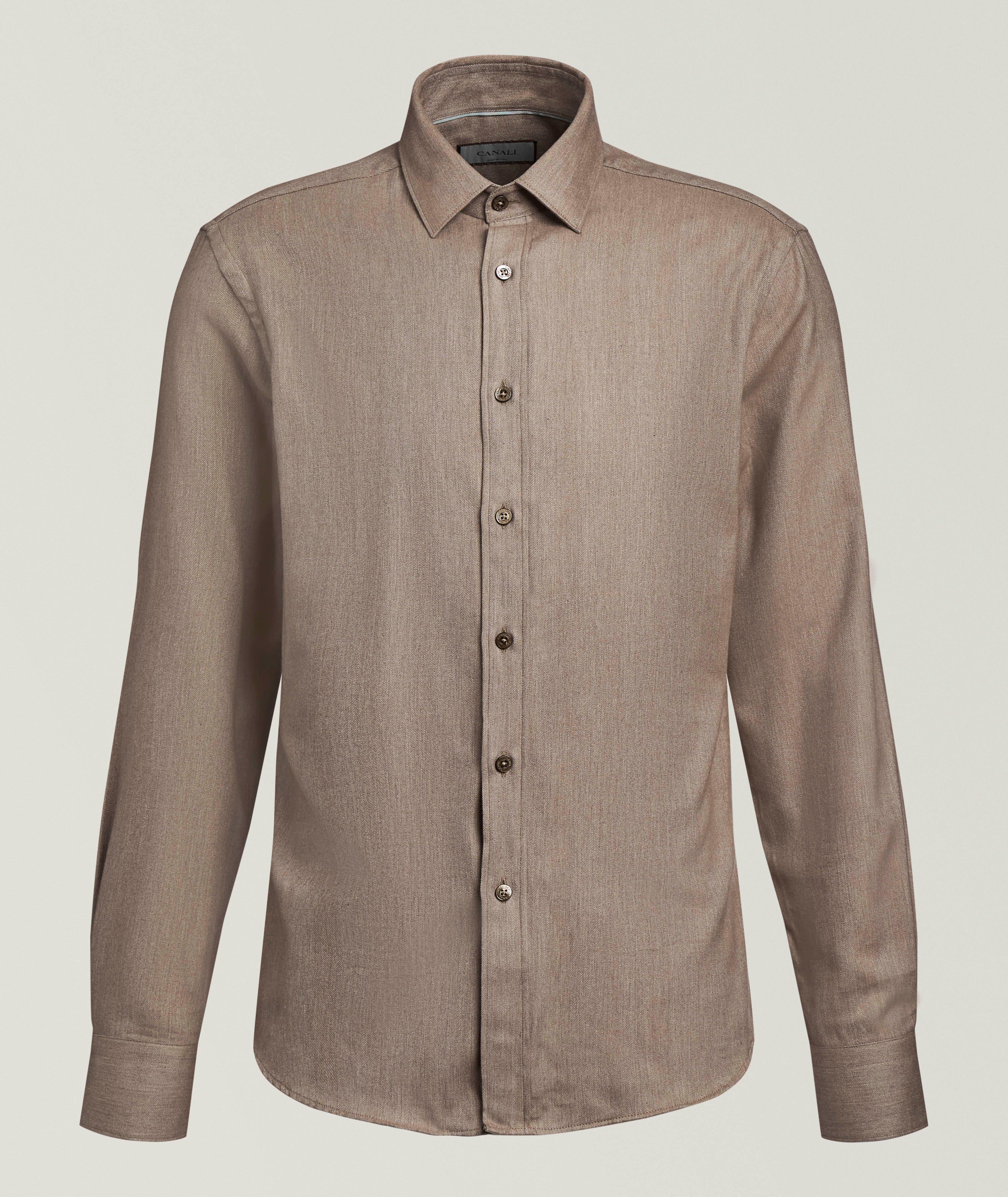 Canali Herringbone Cotton-Lyocell Shirt