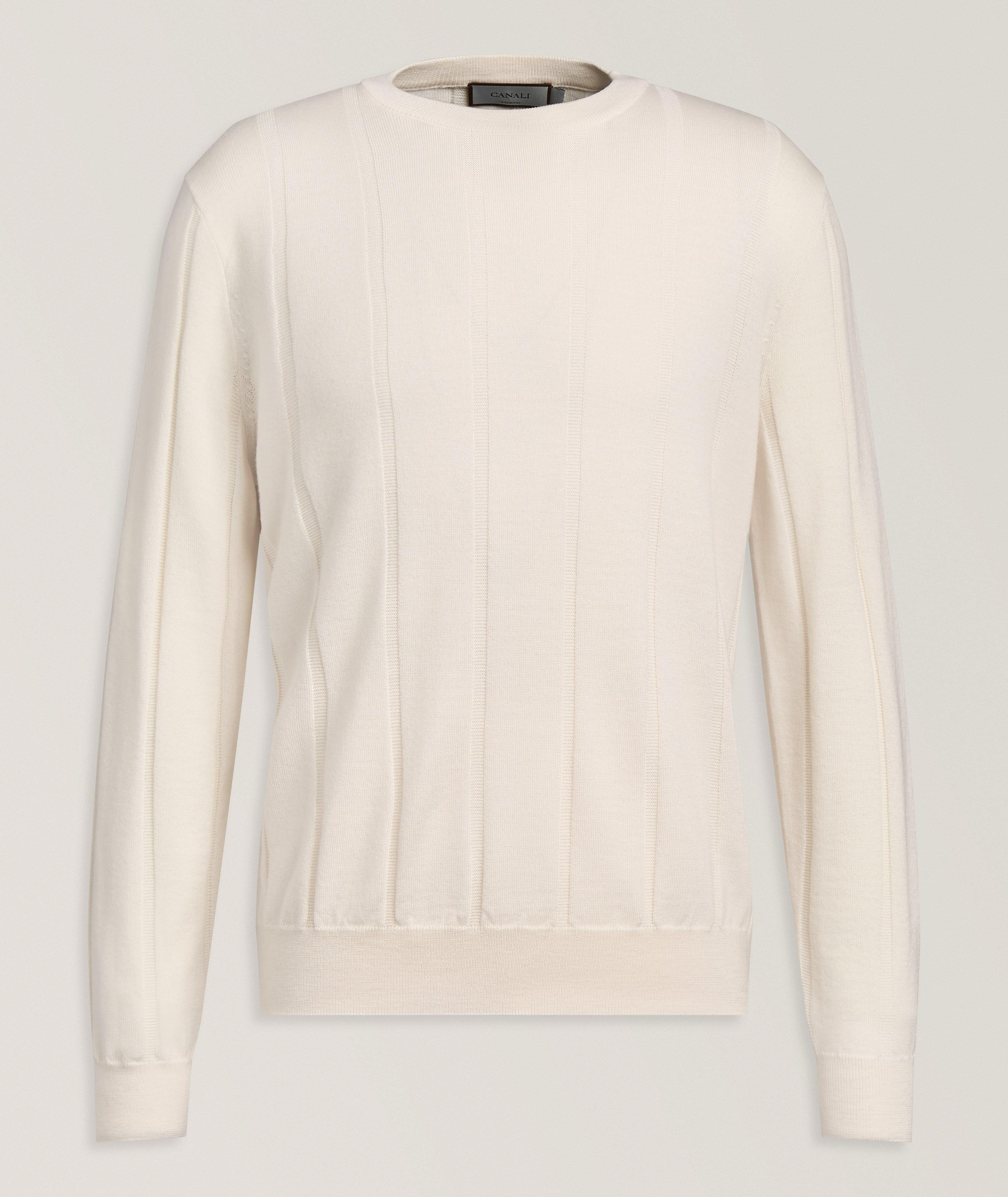 Canali Tonal Stripe Virgin Wool Crewneck Sweater