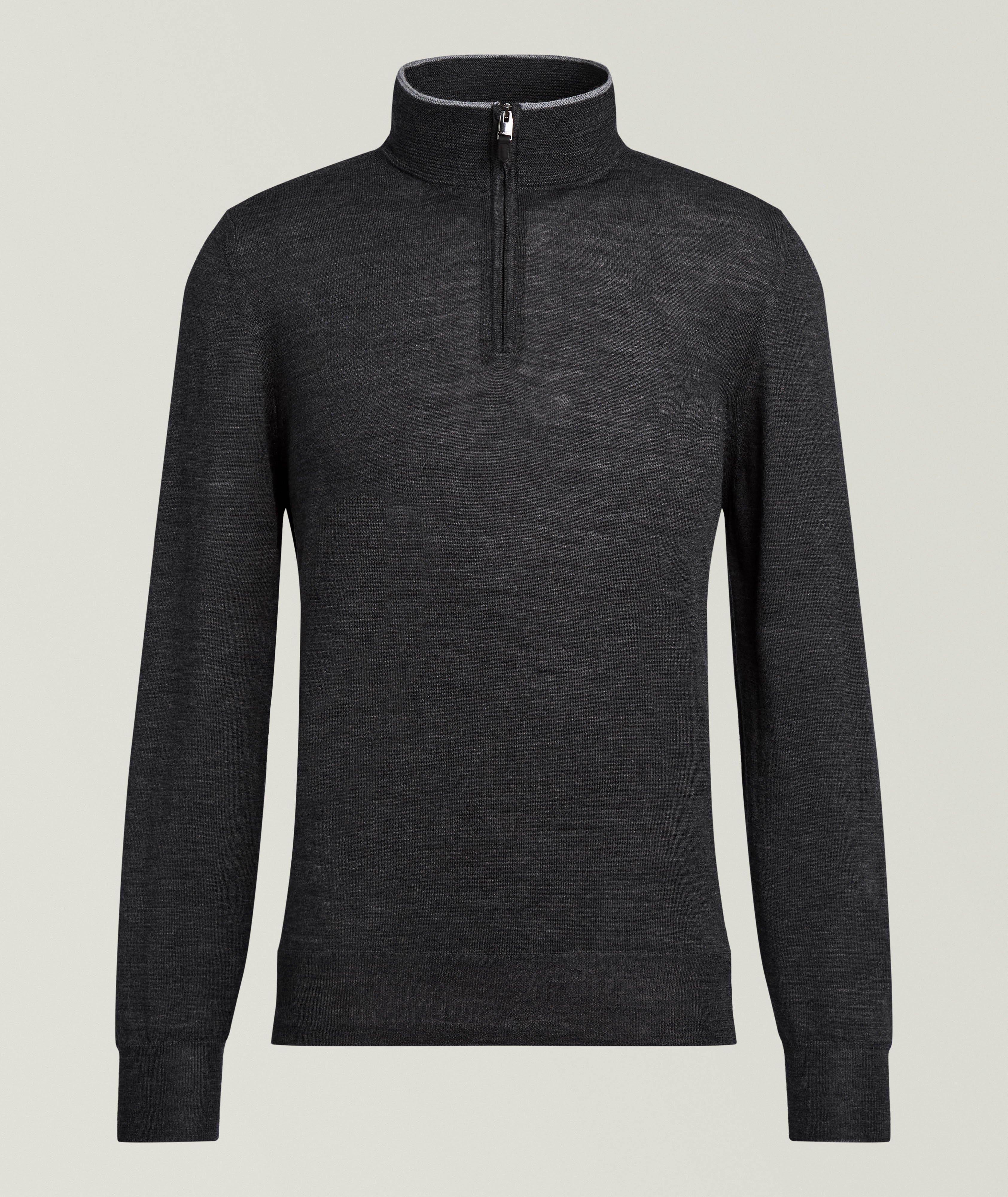 Canali Tipped Merino Wool Quarter-Zip Sweater