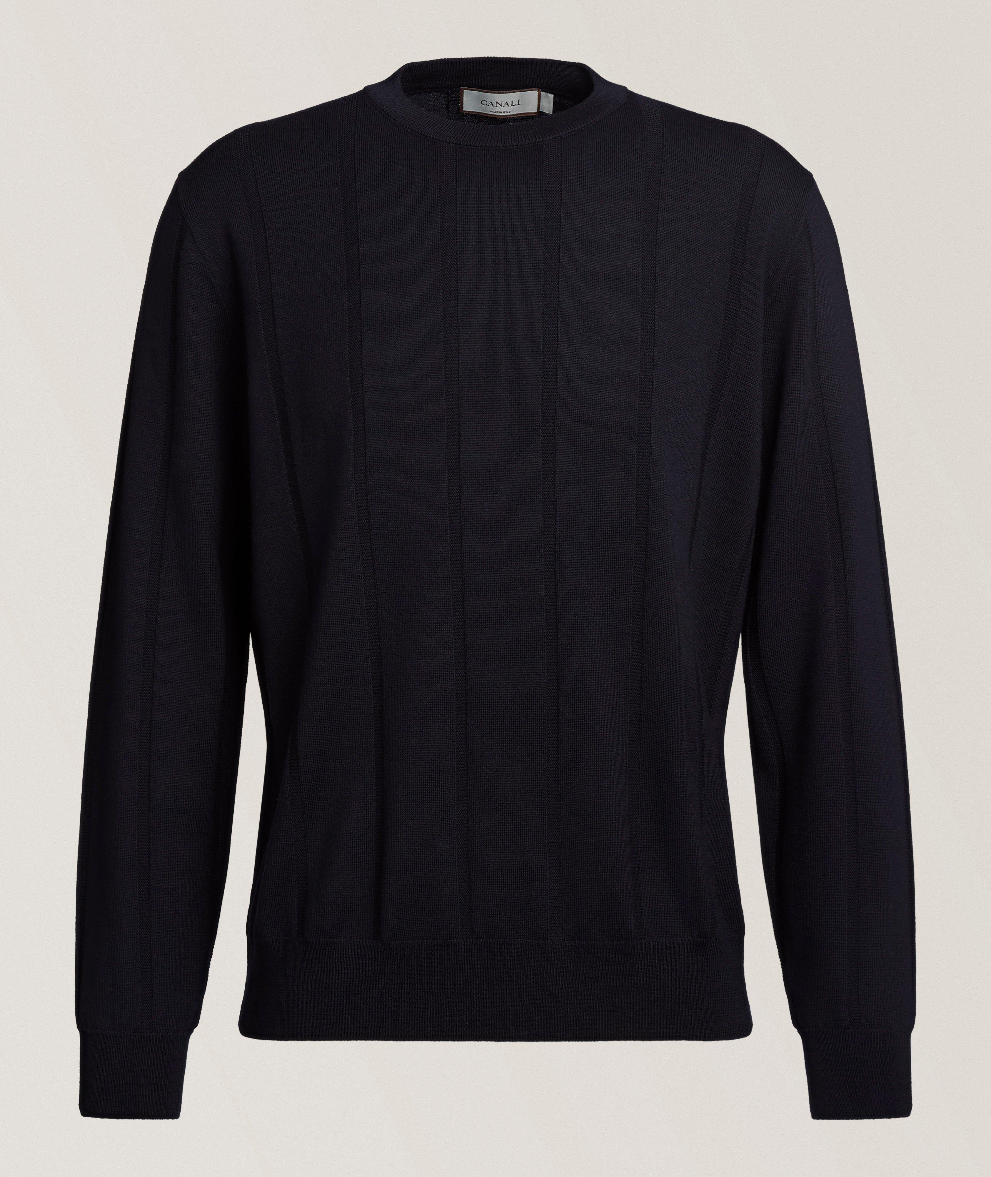 Canali Tonal Stripe Virgin Wool Crewneck Sweater