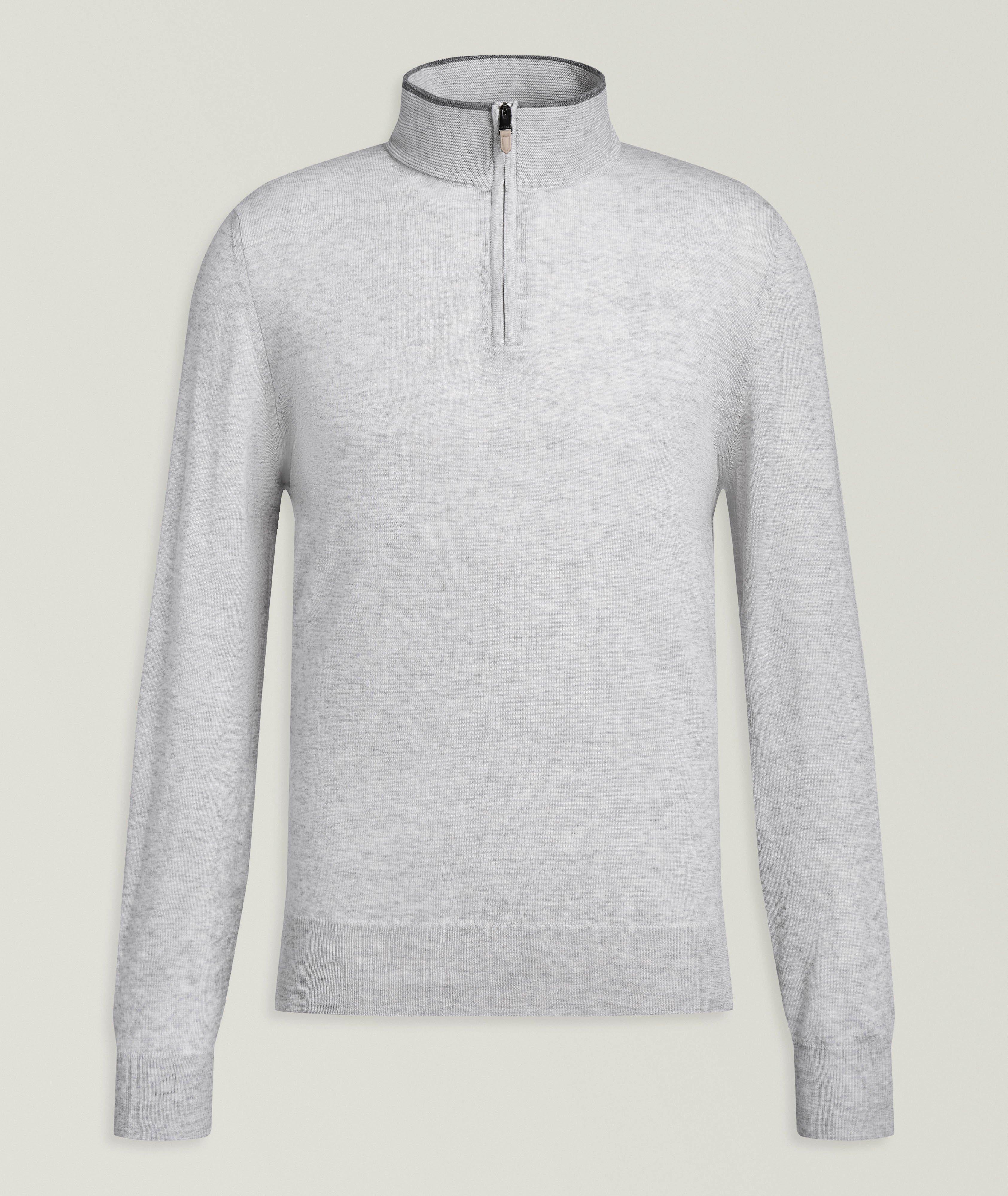 Canali Tipped Merino Wool Quarter-Zip Sweater
