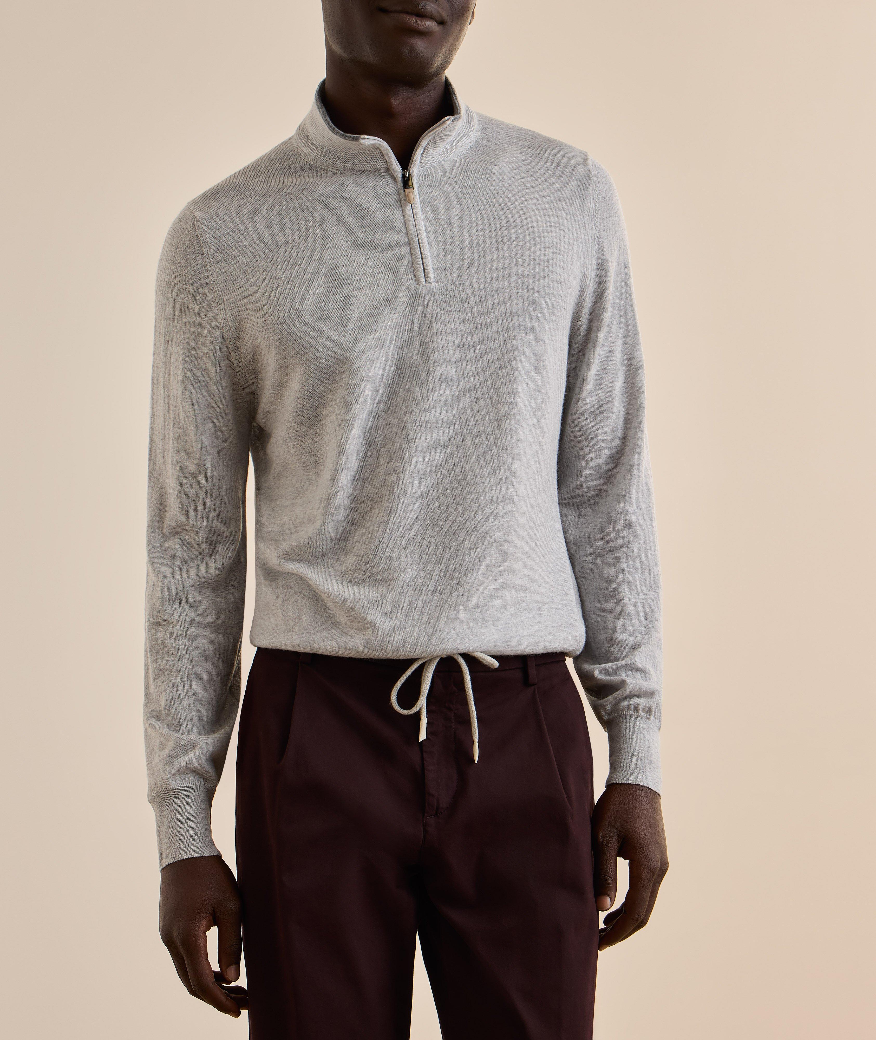 Tipped Merino Wool Quarter-Zip Sweater image 1