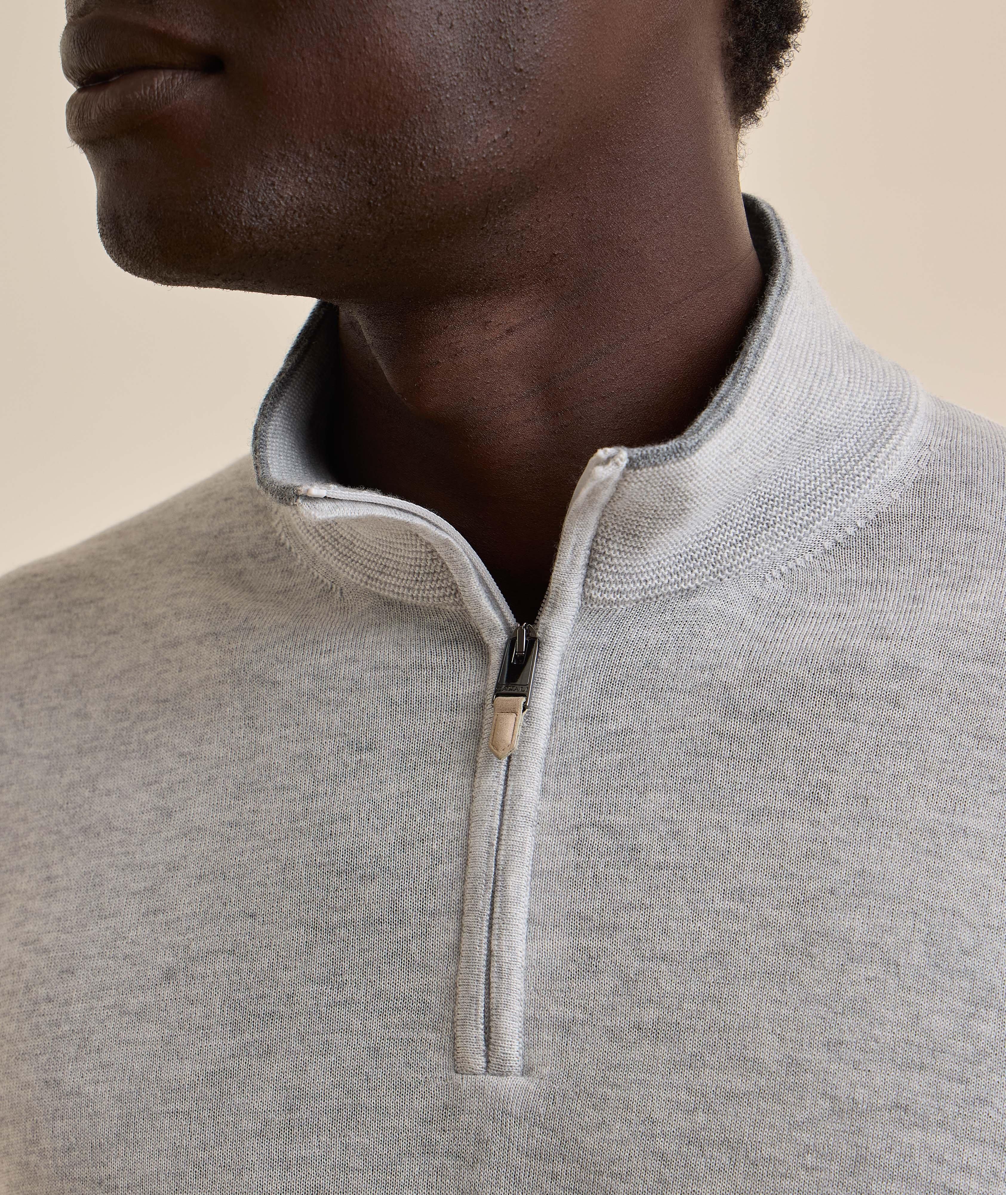 Tipped Merino Wool Quarter-Zip Sweater image 3