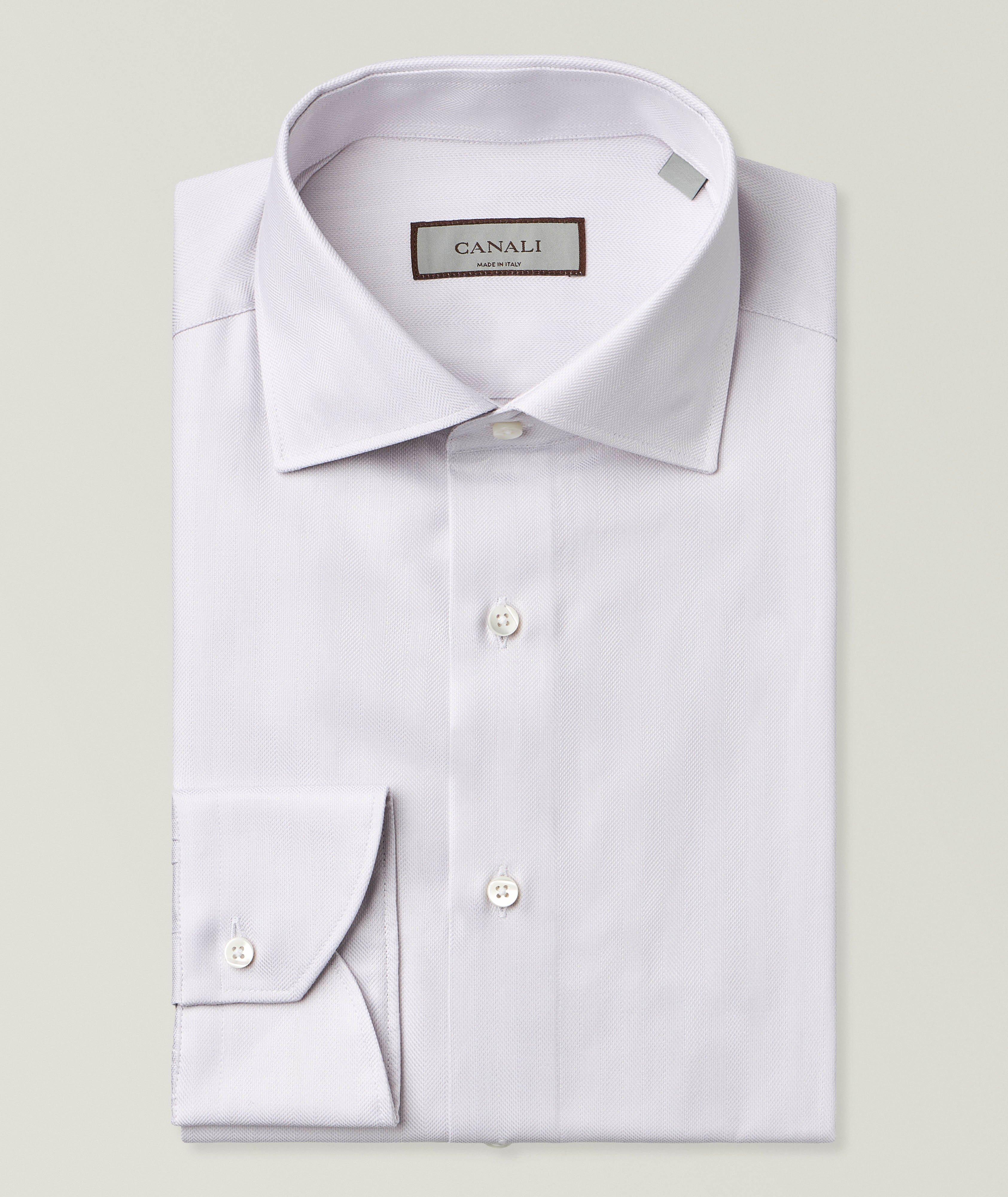 Canali Textured Herringbone Cotton Dress Shirt