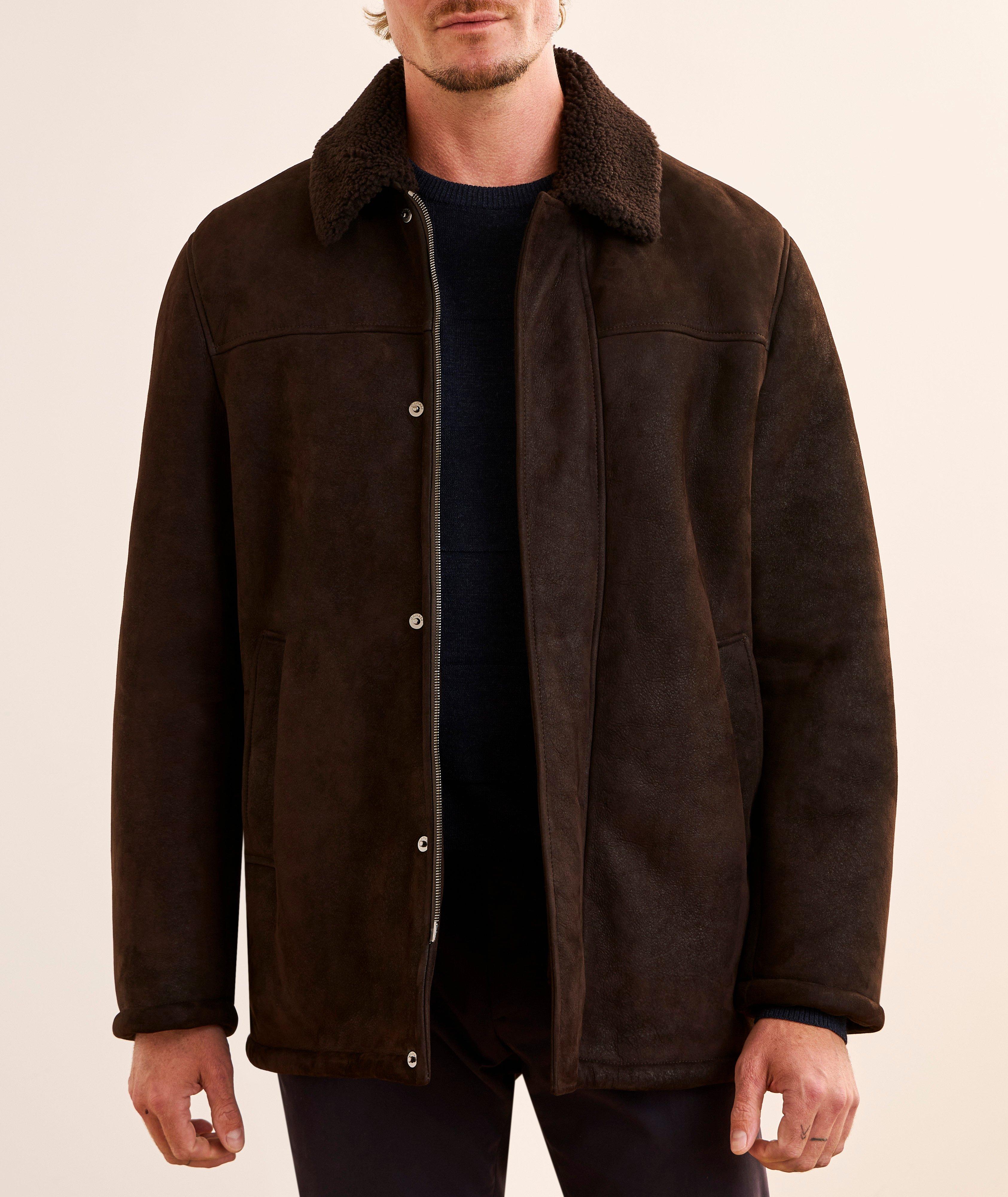 Manteau suède d’agneau bordure-fourrure fausse image 1