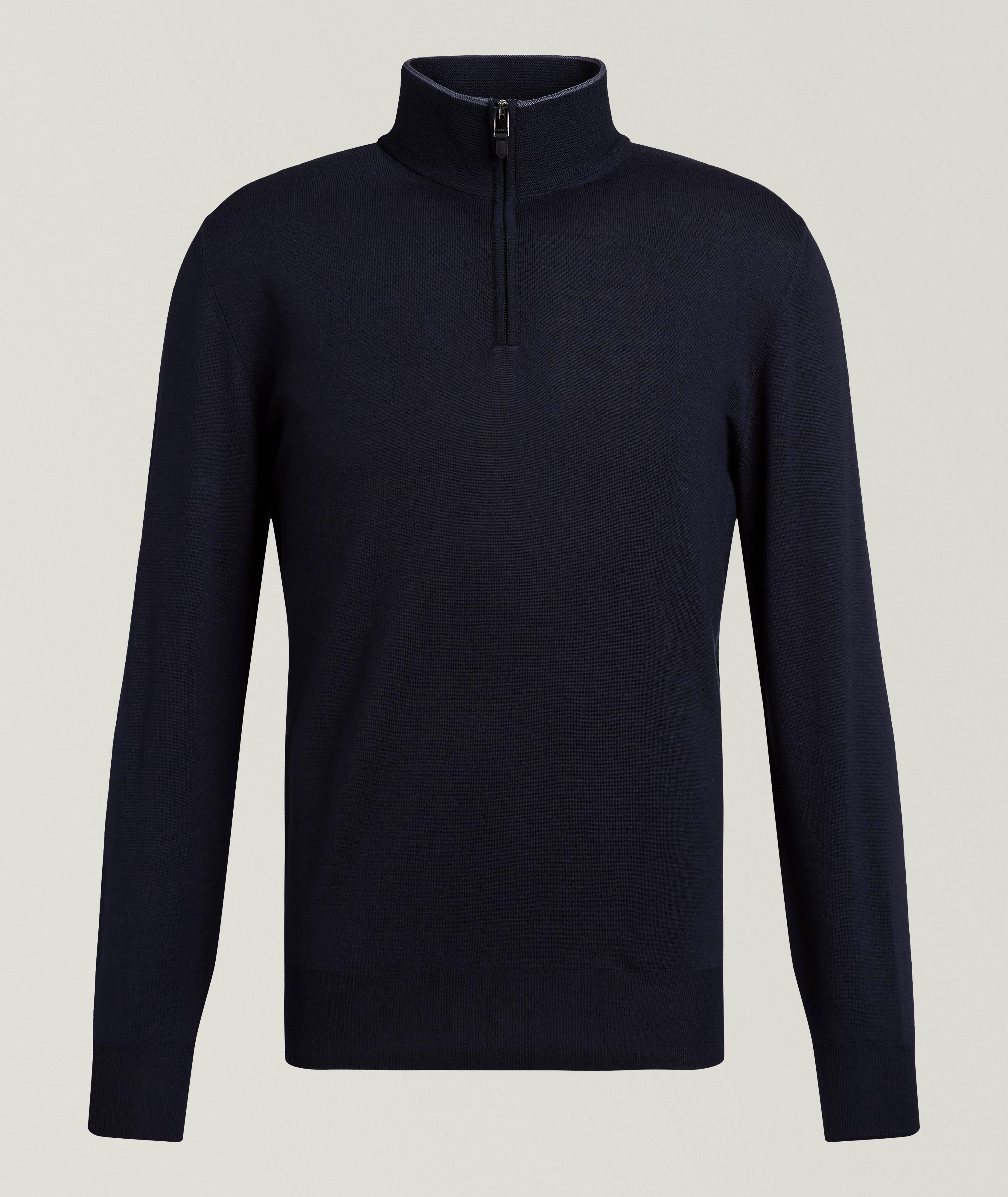 Canali Tipped Merino Wool Quarter-Zip Sweater