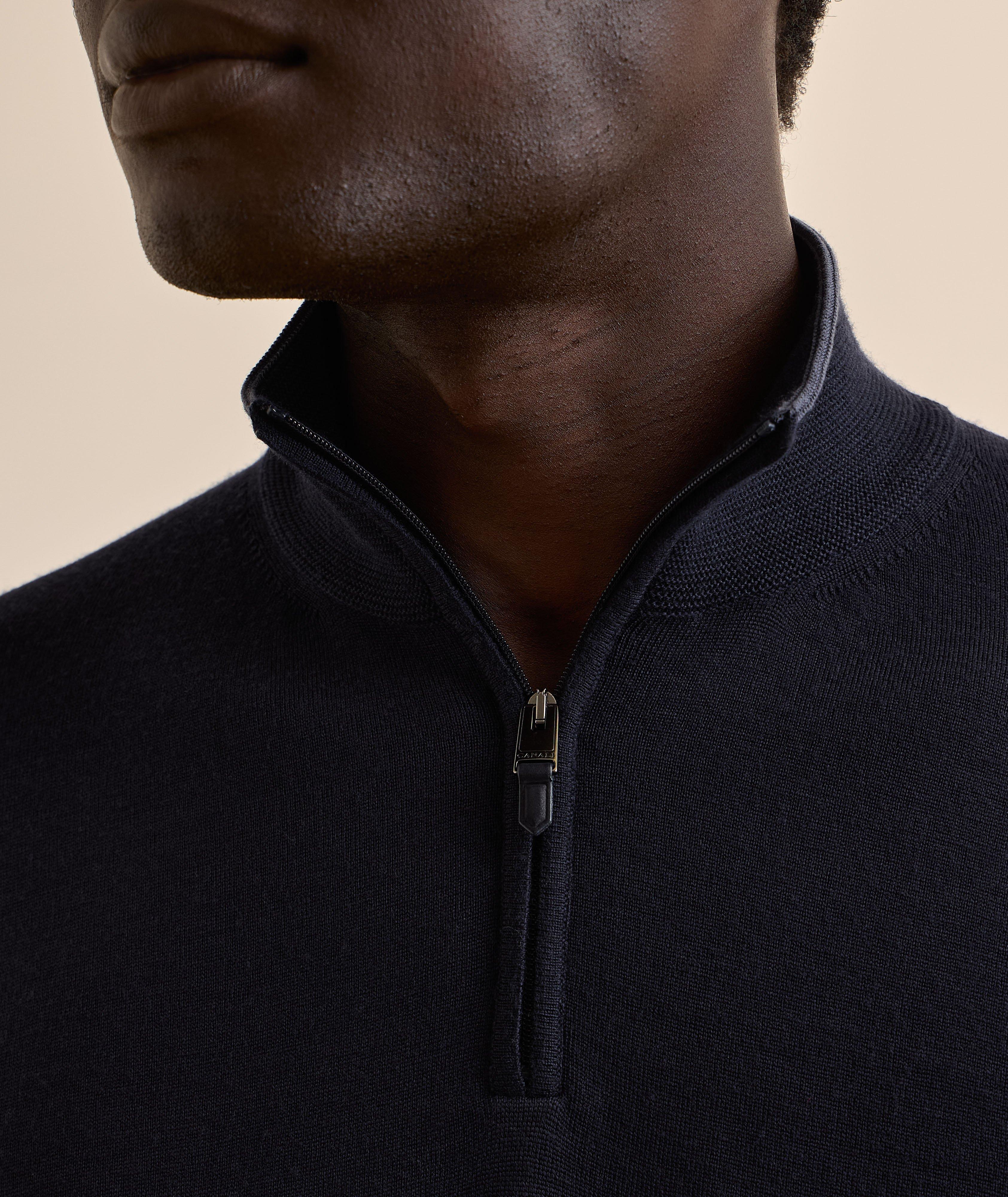 Tipped Merino Wool Quarter-Zip Sweater image 3