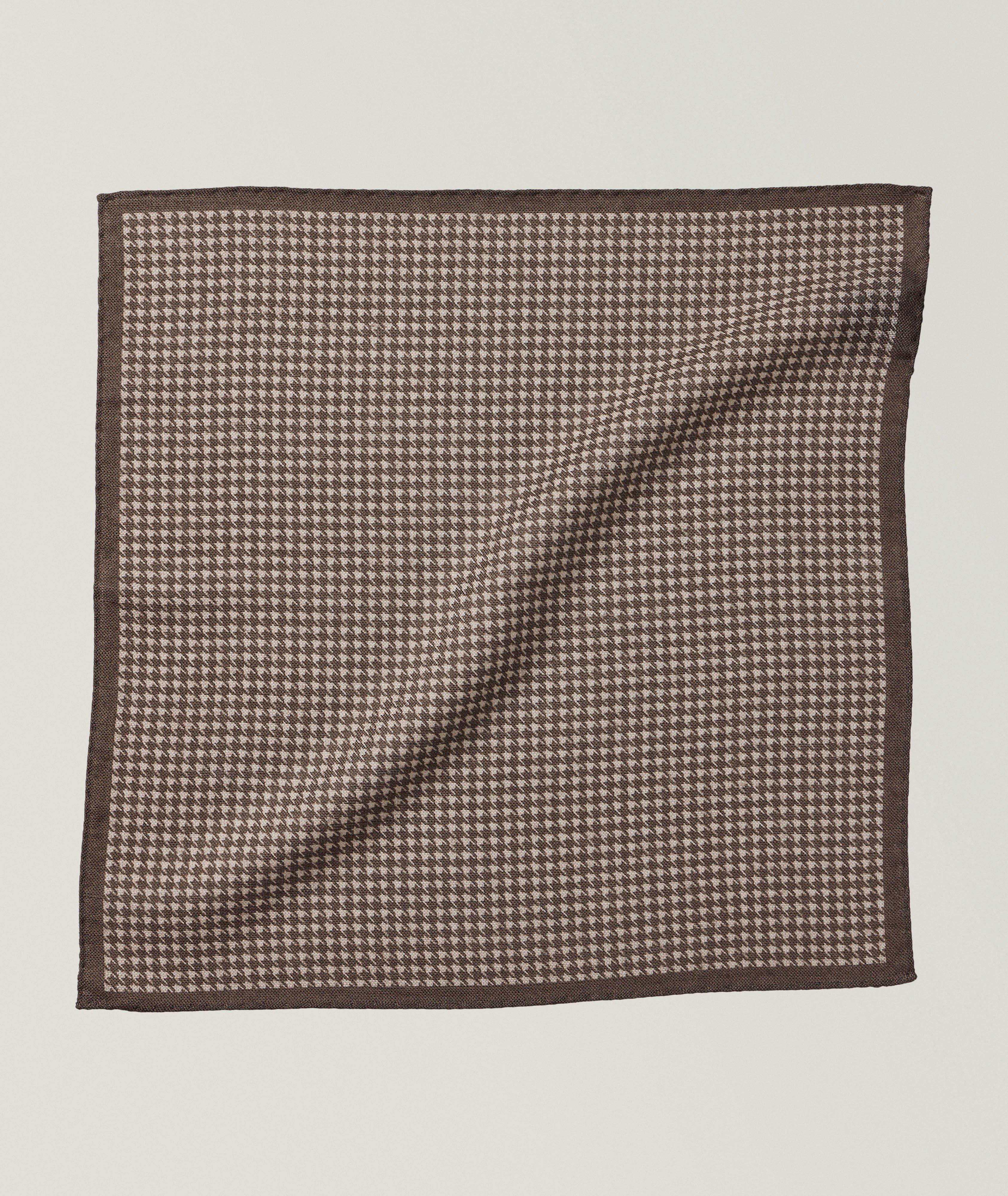 Canali Houndstooth Wool-Silk Pocket Square