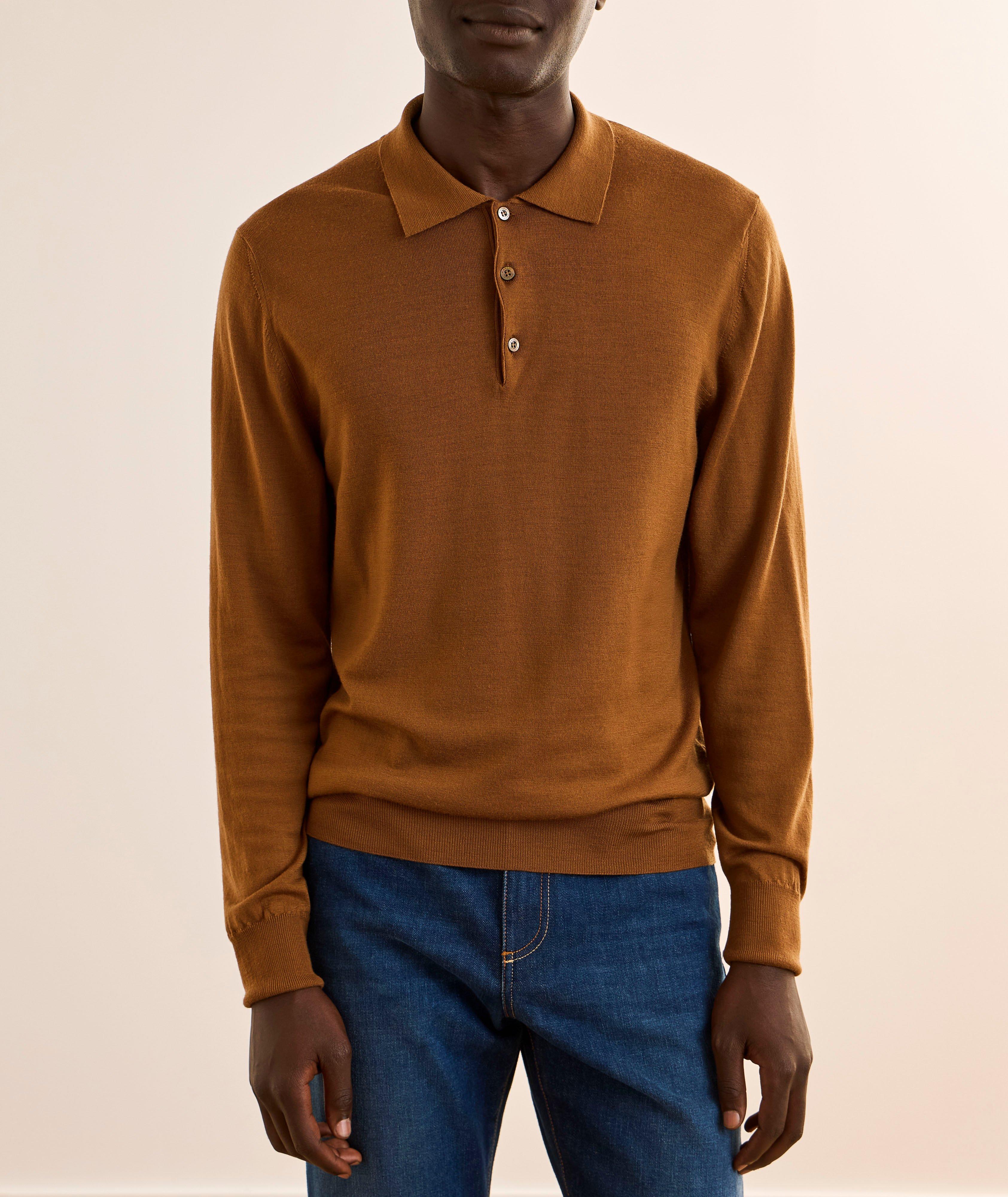 Merino Wool Long-Sleeve Polo image 1