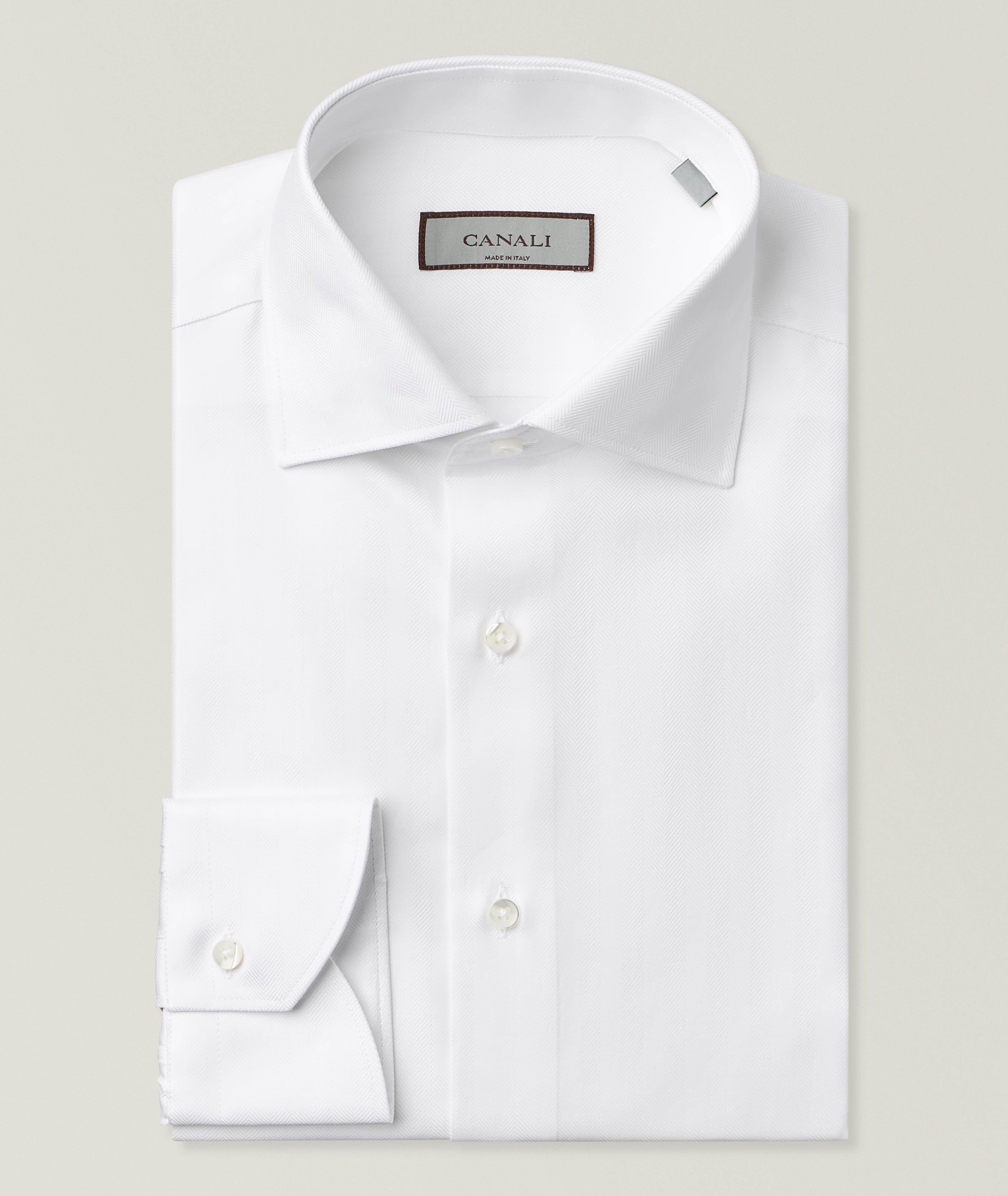 Canali Textured Herringbone Cotton Dress Shirt