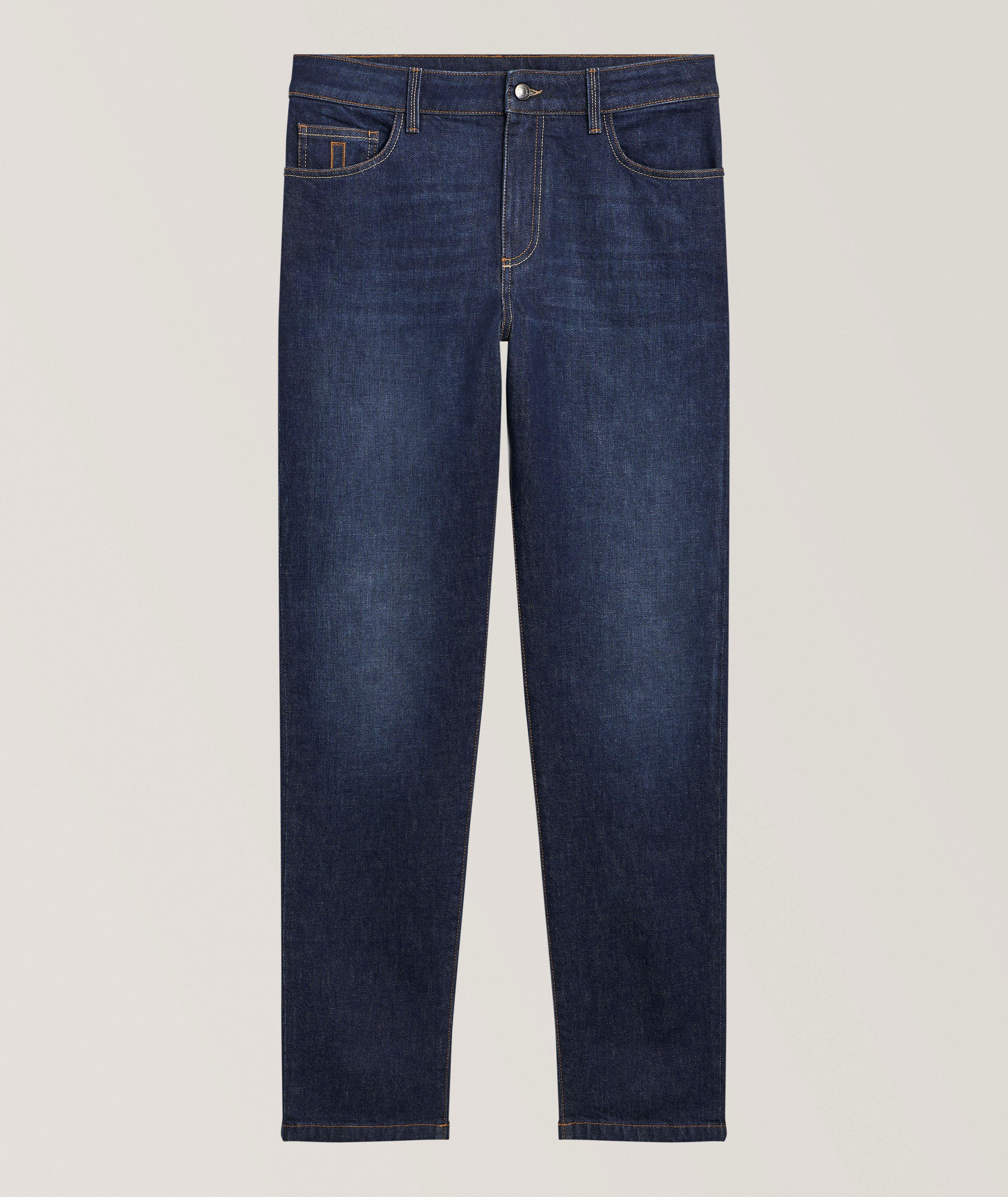 Canali Slim-Fit Contrast Stitch Jeans