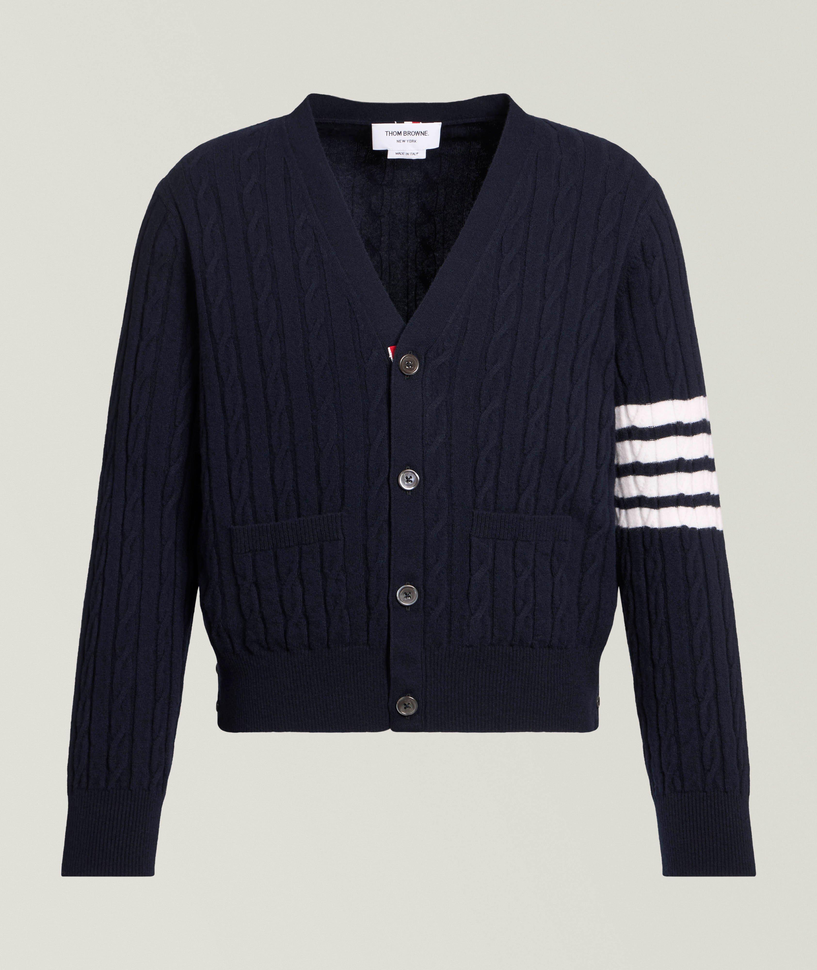 Thom Browne Cable Knit 4-Bar Cashmere Cardigan 