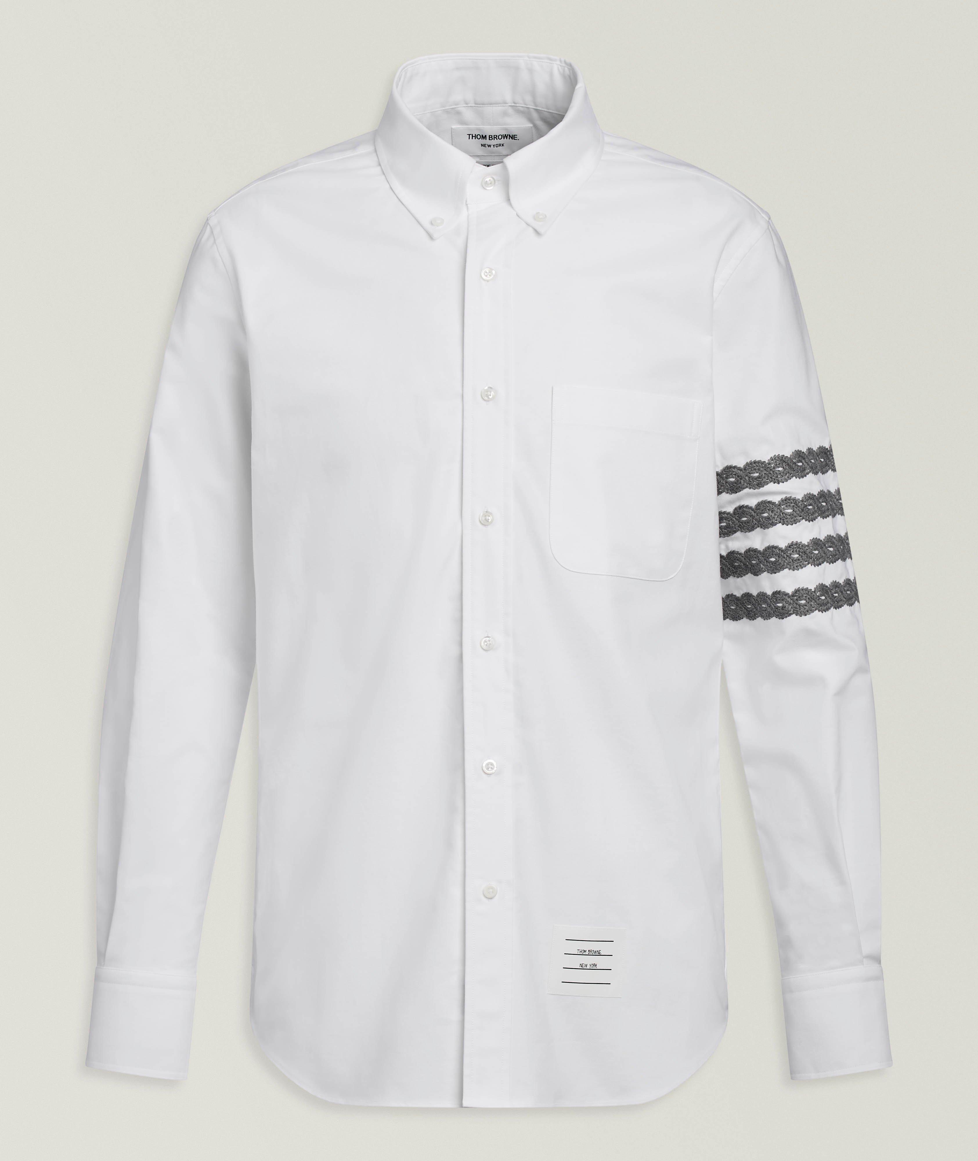 Thom Browne Cable Knit 4-Bar Stripe Oxford Shirt 