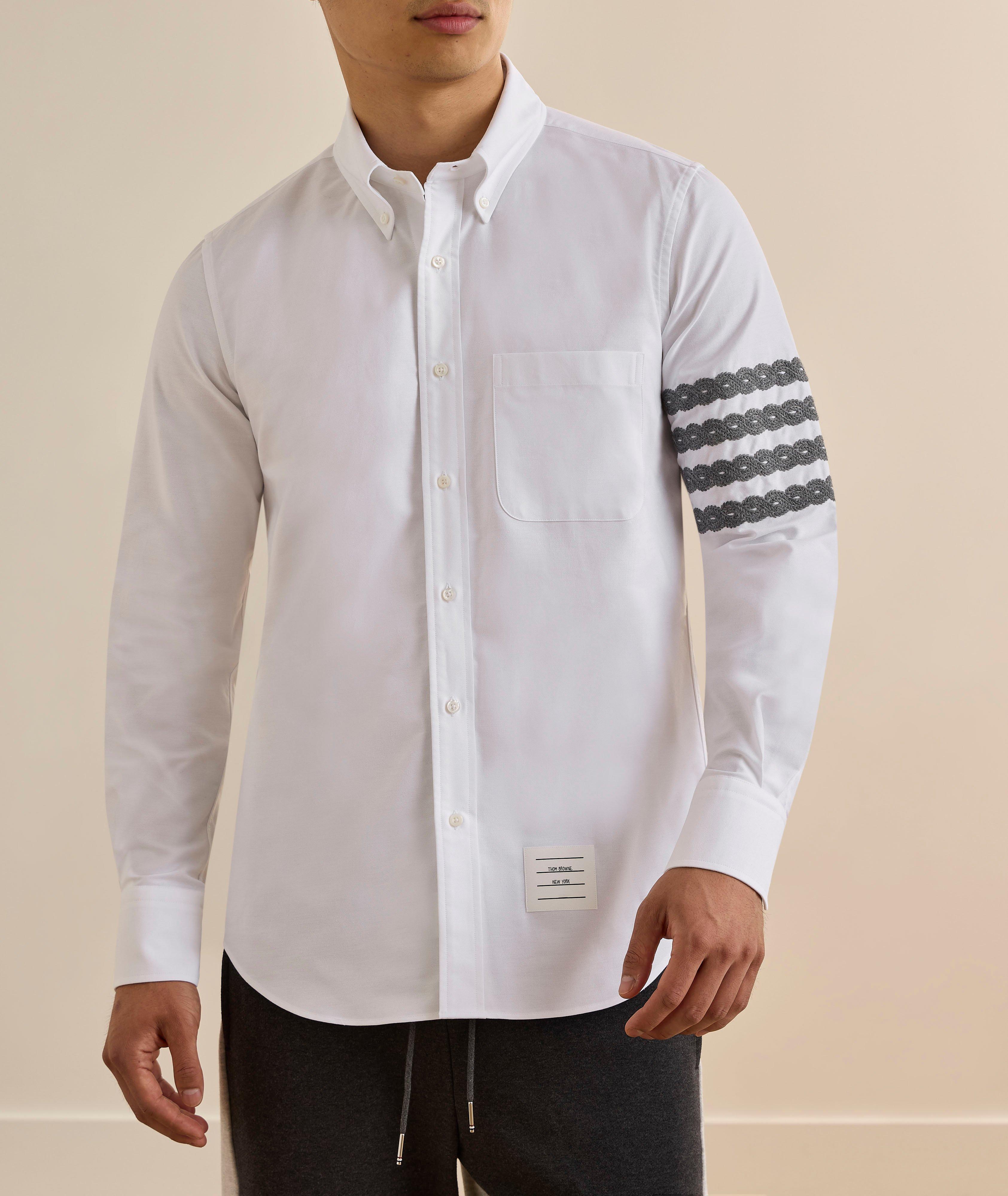 Thom Browne Cable Knit 4-Bar Stripe Oxford Shirt | Casual Shirts