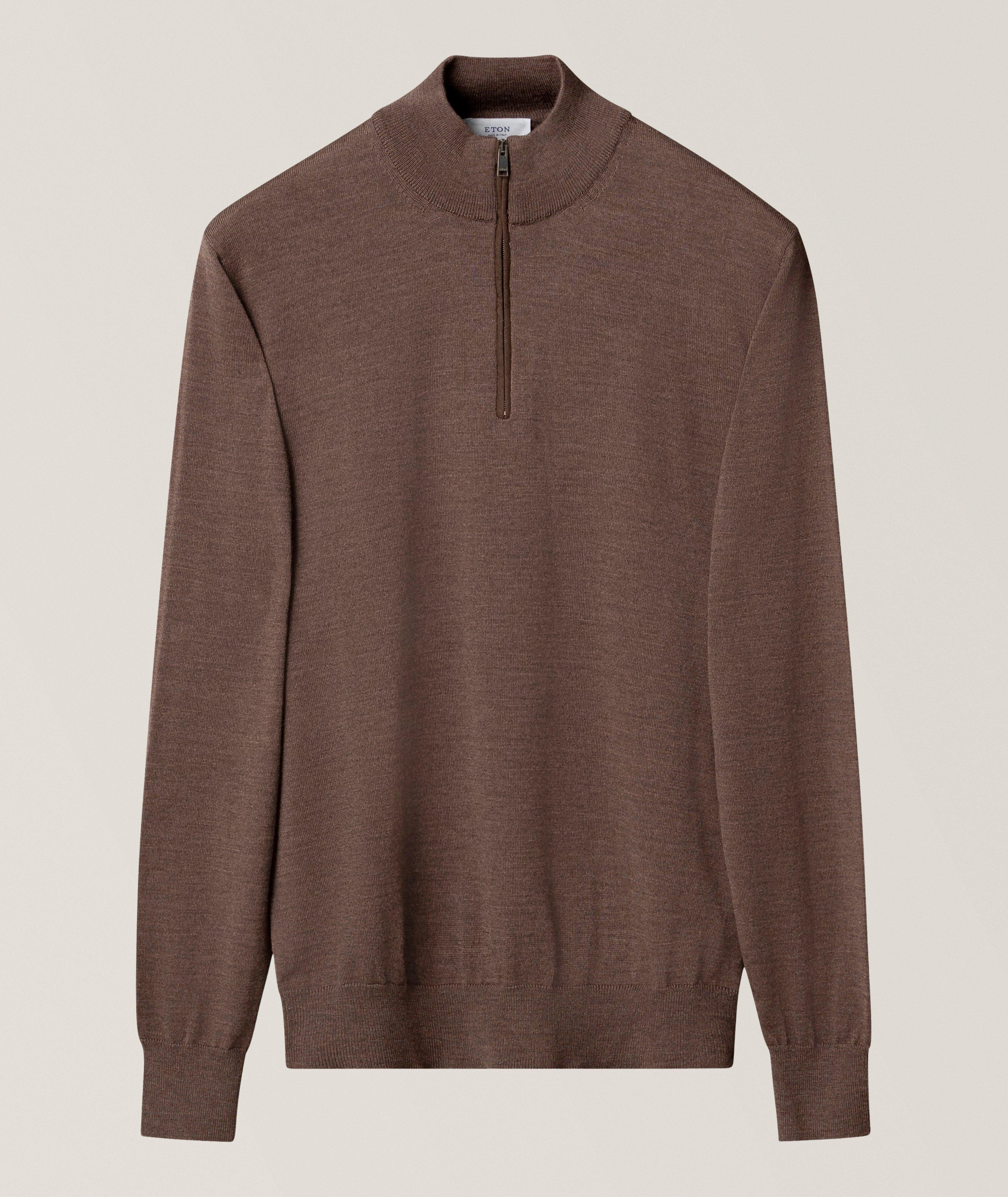 Eton ETON DK BRN MERINO QUARTER ZIP KNIT SWEATER