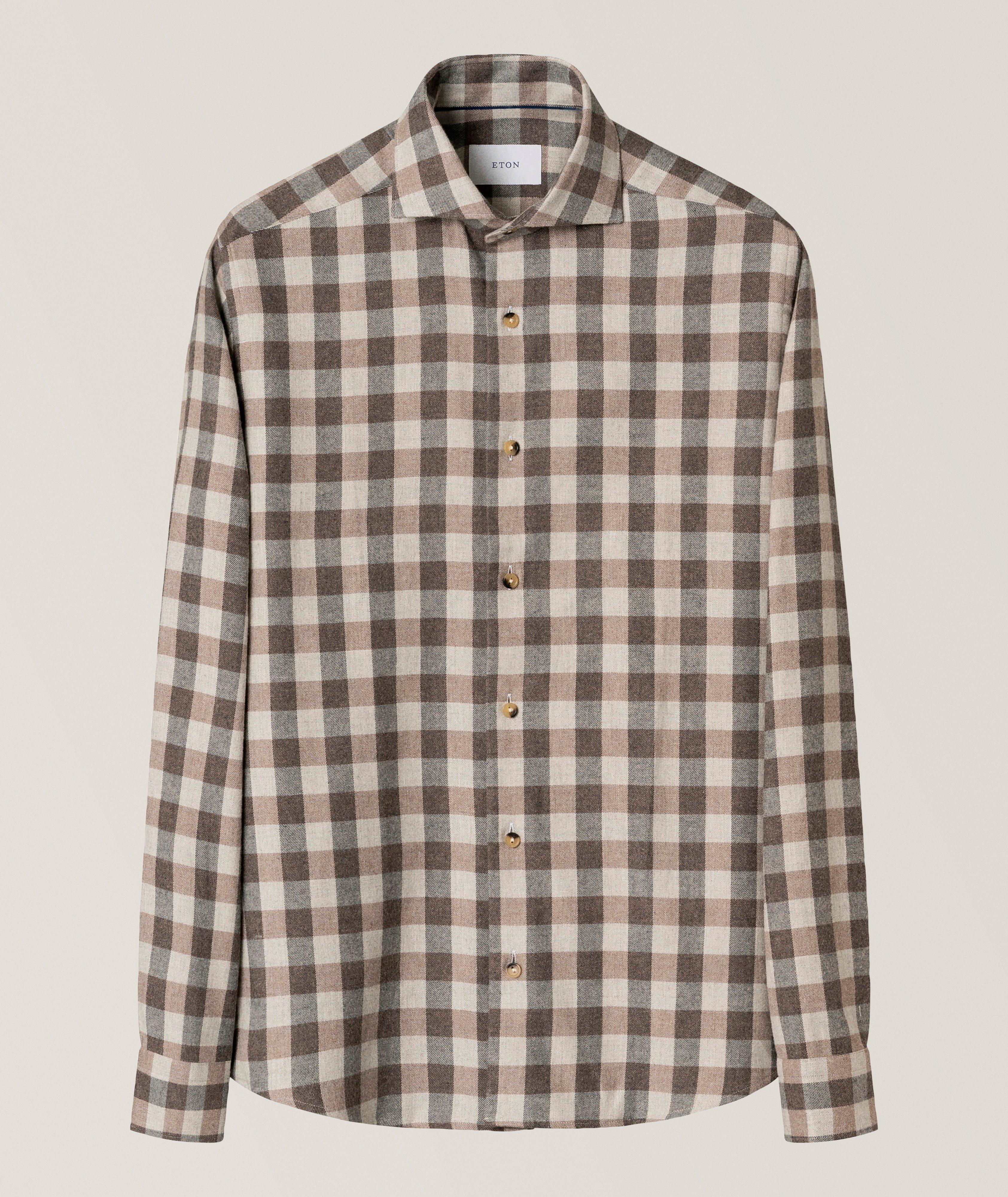 Eton Casual-Fit Block Check Flannel Shirt