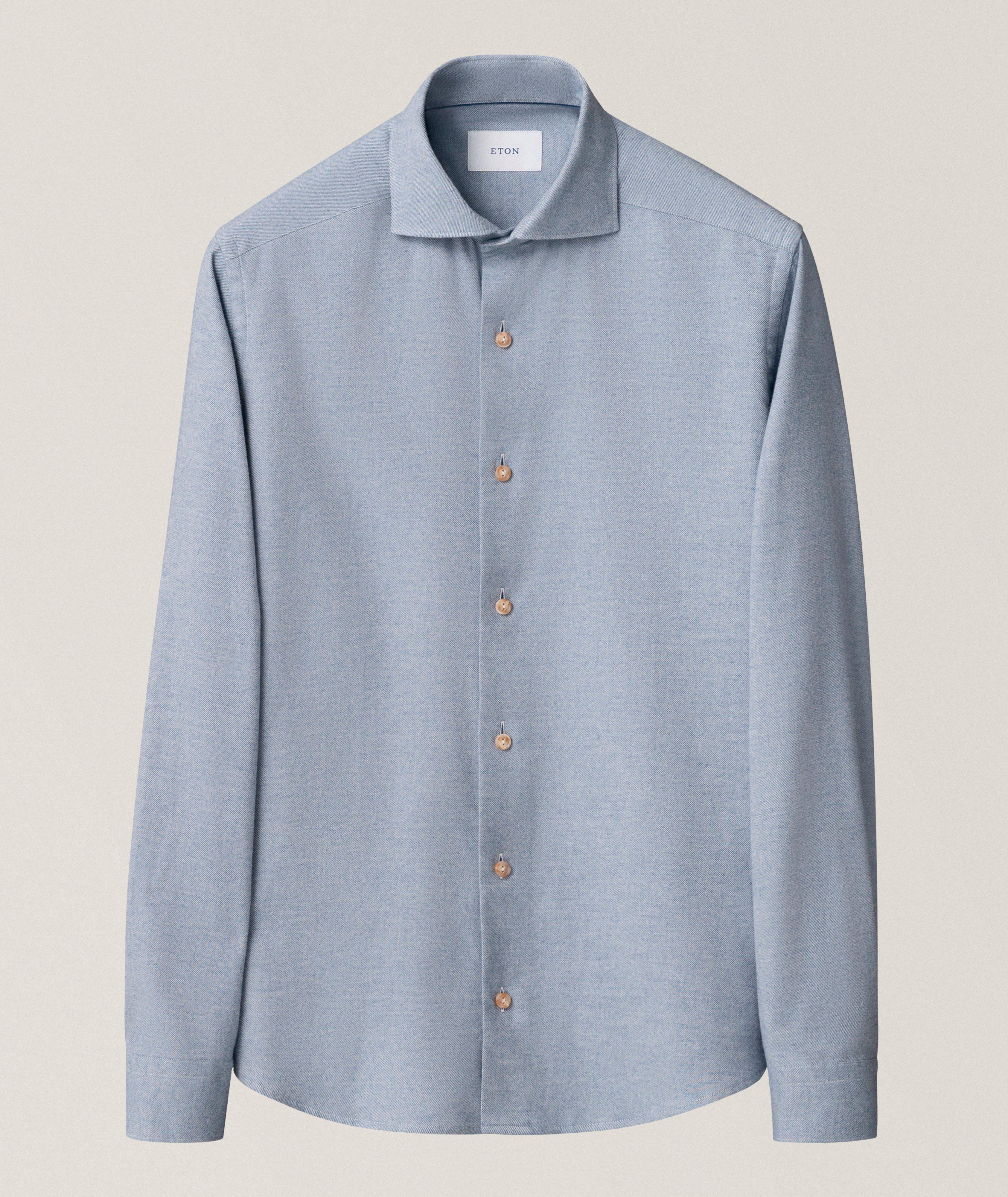 Eton ETON LT BLUE SOLID FLANNEL SHIRT