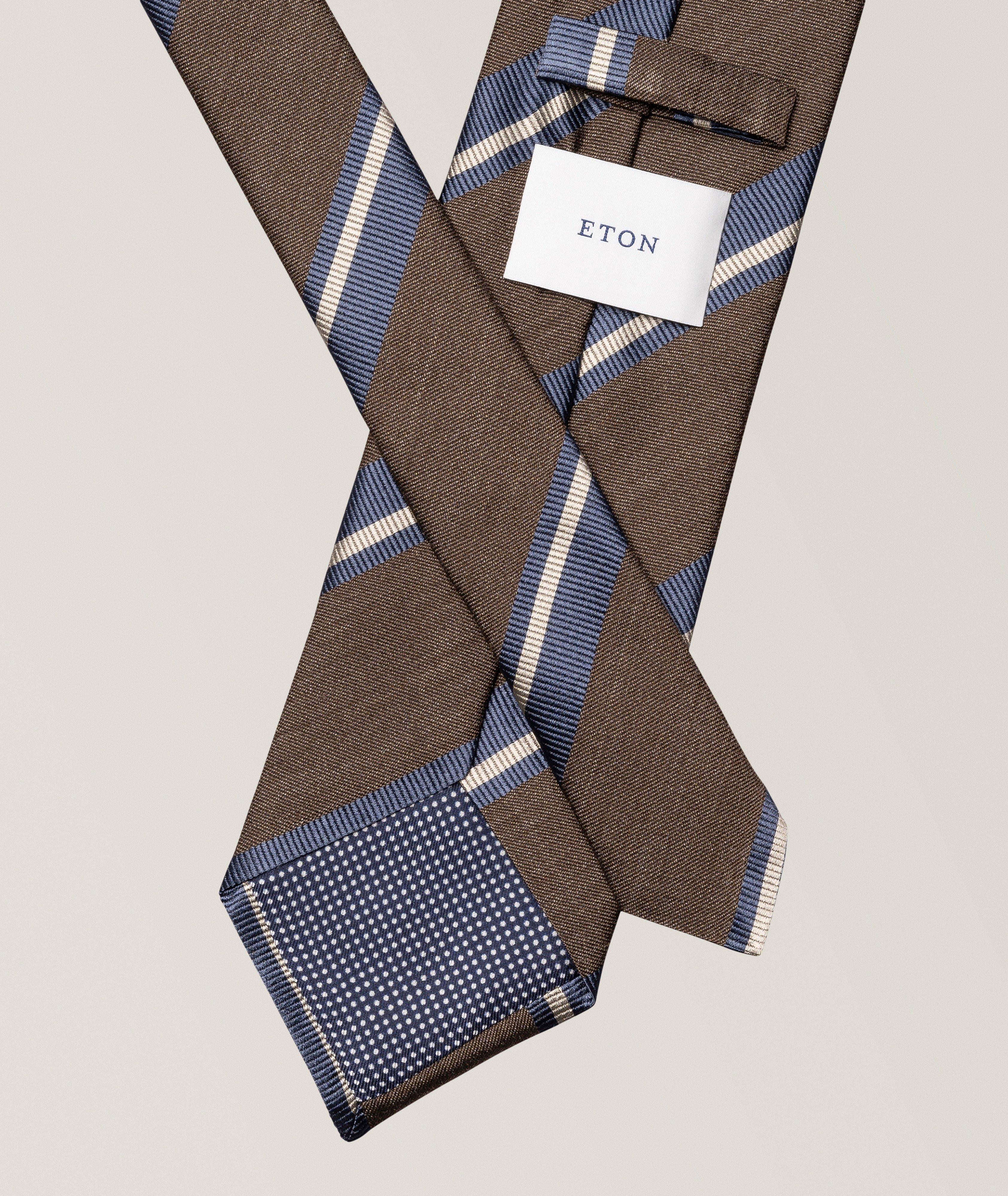 Striped Woven Shantung Silk Tie image 1