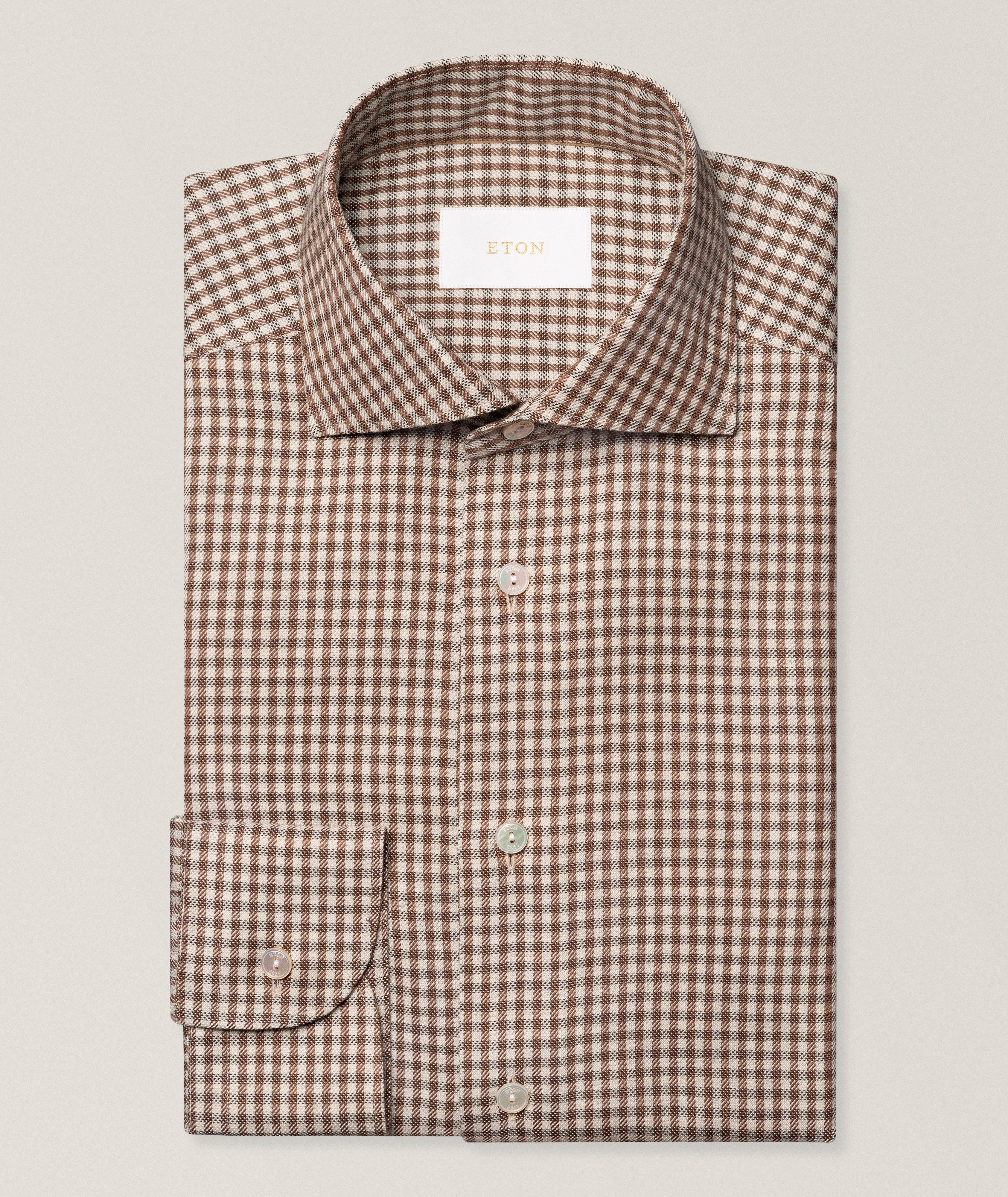 Eton Chemise cachemire soie coton quadrillé coupe-ajustée