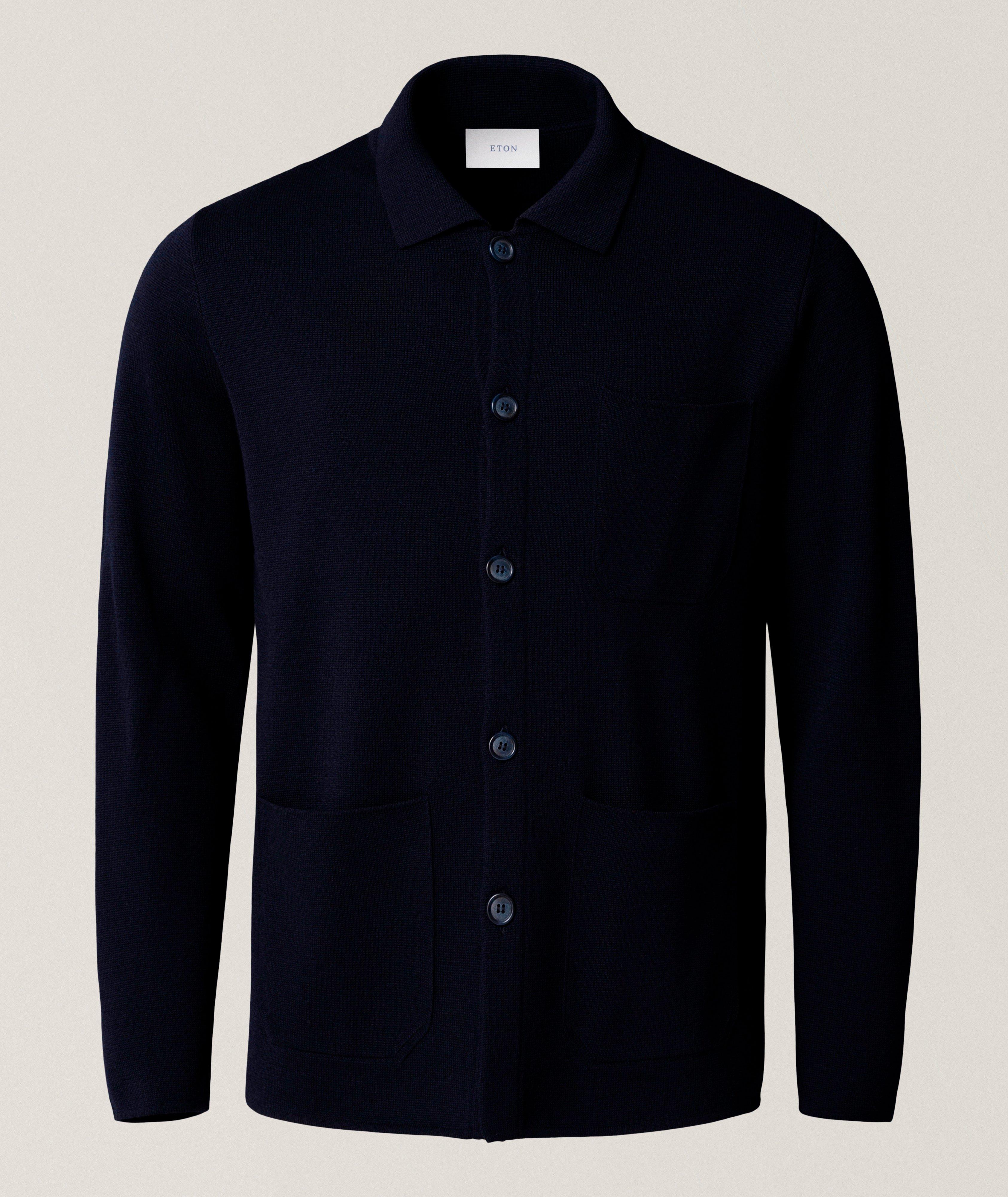 Eton ETON DK BLUE MERINO MILANO KNIT OVERSHIRT