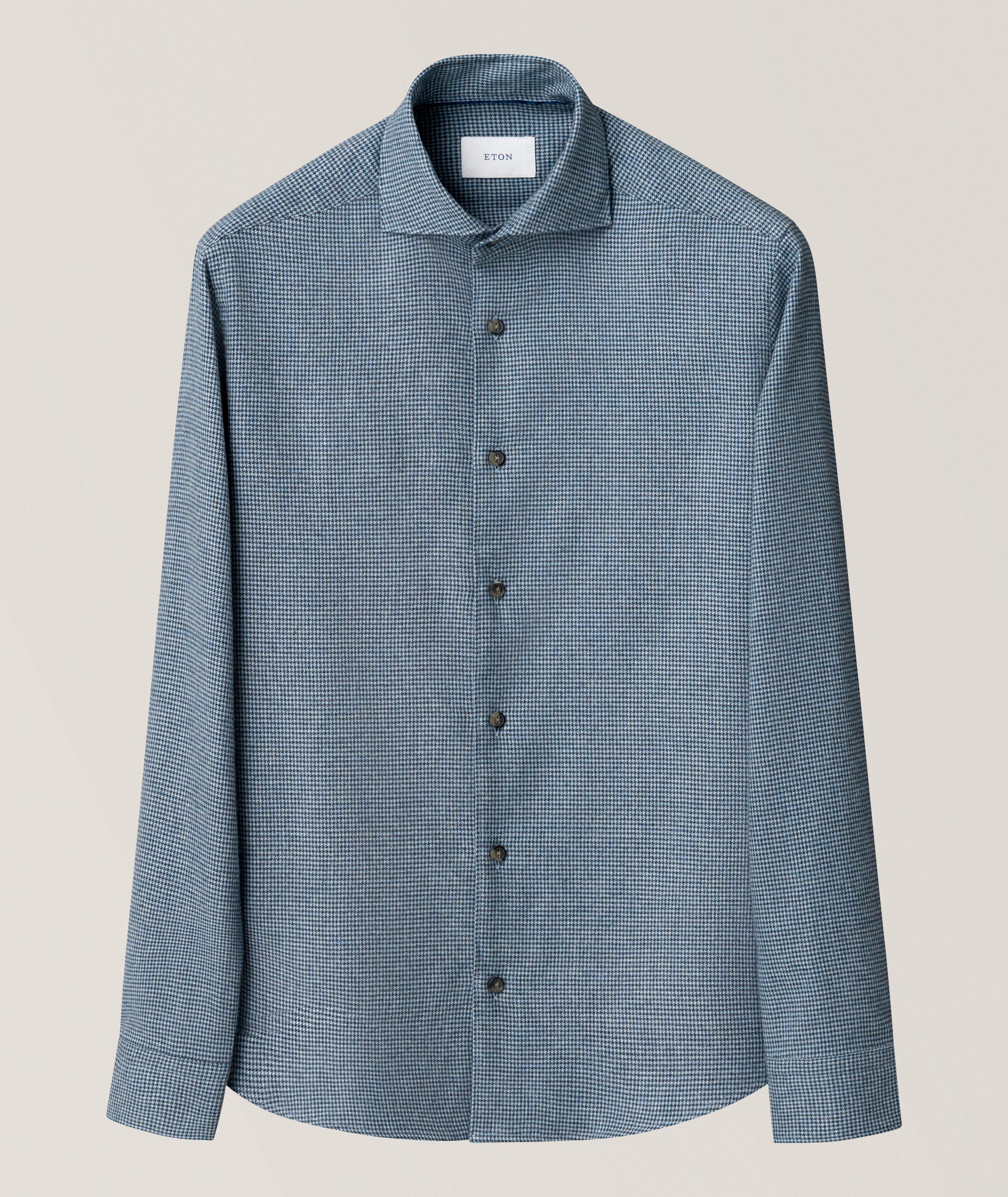 Eton ETON MID BLUE HOUNDSTOOTH CHECK FLANNEL SHIRT