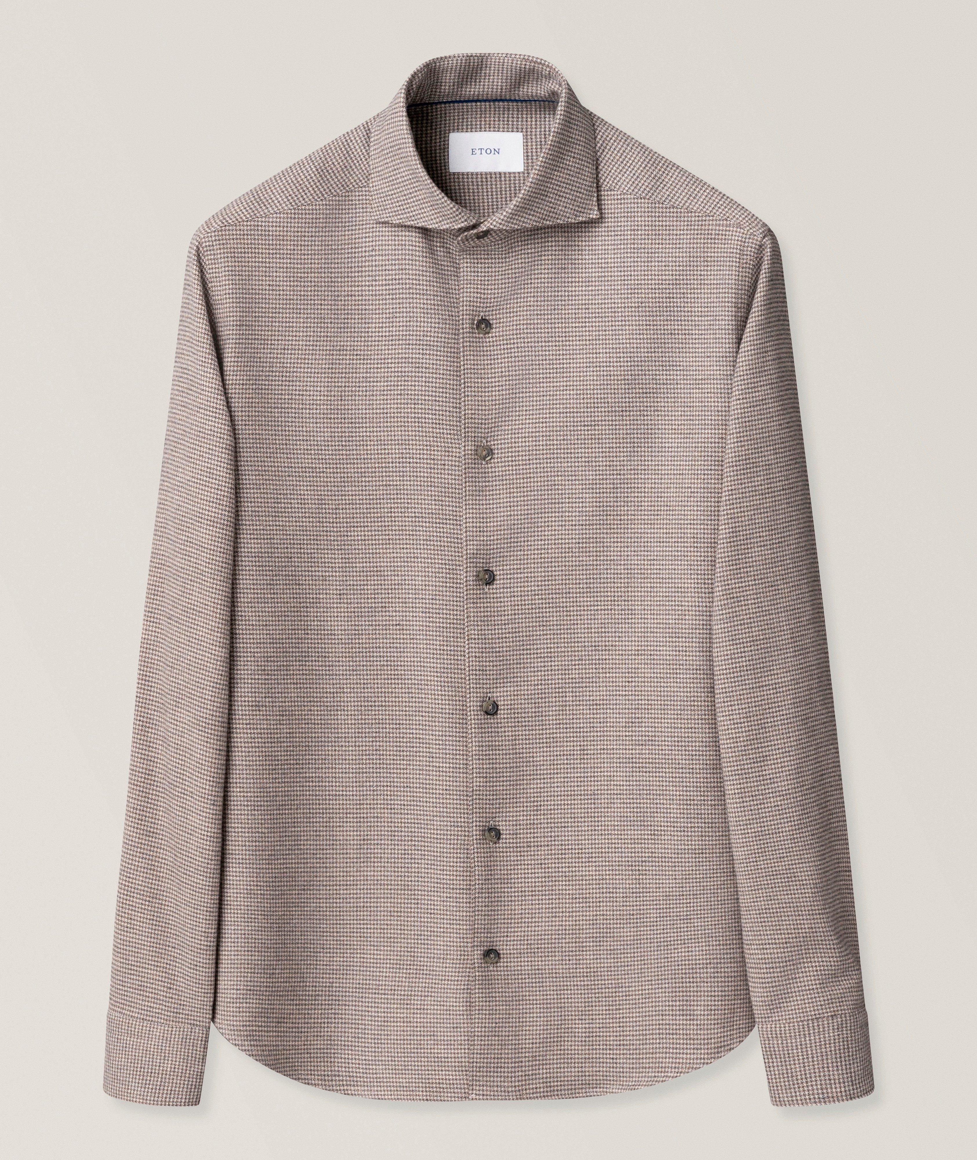 Eton ETON LT BRN HOUNDSTOOTH CHECK FLANNEL SHIRT
